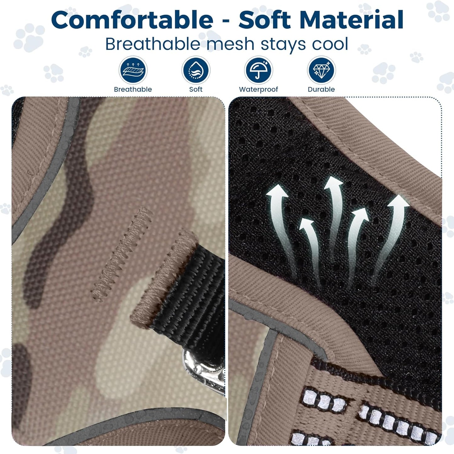 Funfox Dog Harness No Pull, Adjustable Pet Vest Harness, Super Soft Material with Vertical Handle Easy Control, Reflective Night Walking, 2 Leash Clips for Medium Sized Dogs, Camo Brown, M