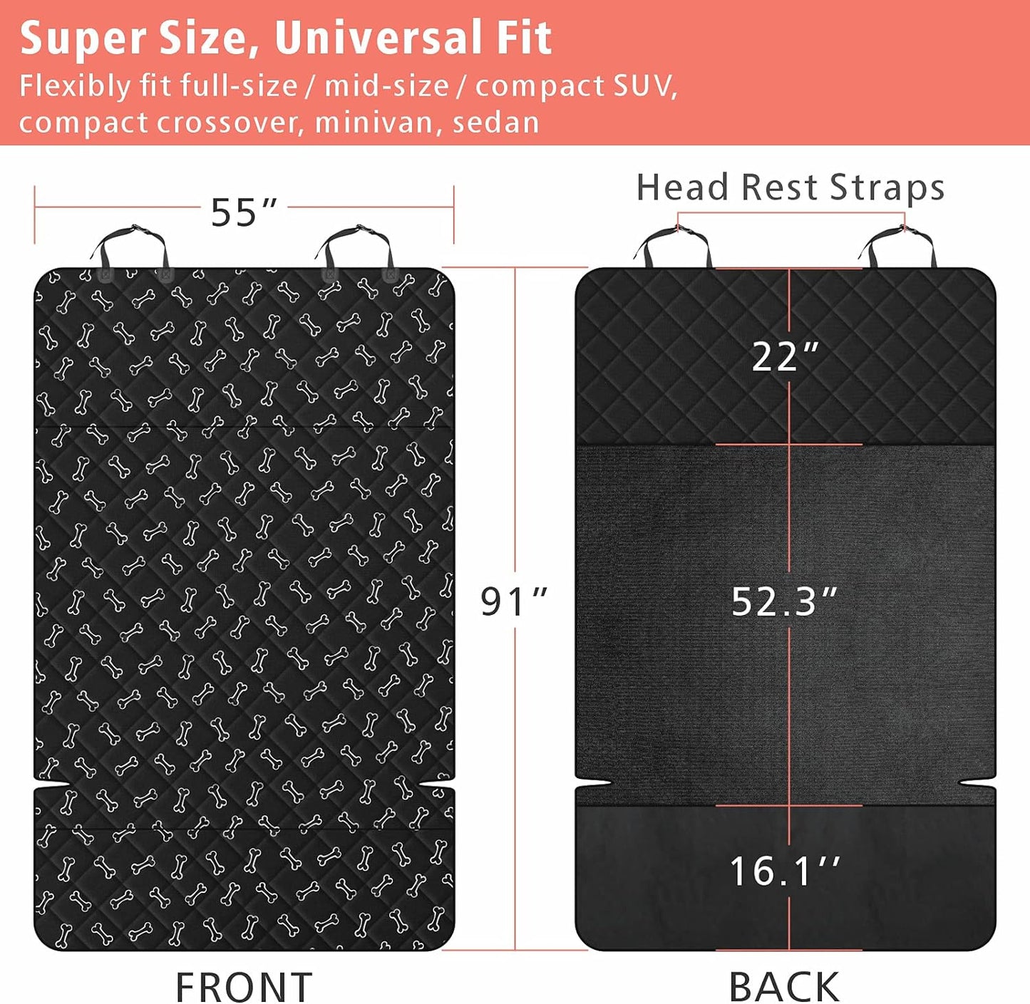 F-color SUV Cargo Liner for Dogs, Water Resistant Pet Cargo Cover Dog Seat Cover Mat for SUVs Sedans Vans with Bumper Flap Protector, Non-Slip, Large Size Universal Fit, Bone