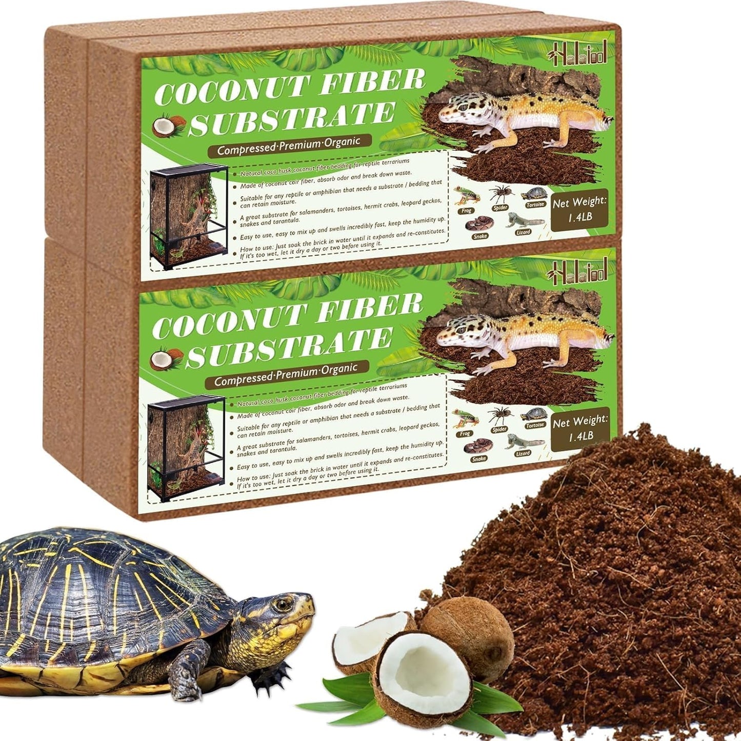 Halatool 4Pack Coconut Fiber Substrate Natural Premium Coco Coir Terrarium Aquarium Substrate for Reptile Tank Tortoise Habitat Beard Dragon Leopard Gecko Snake Tarantula Worm Bins Hermit Crab Snake
