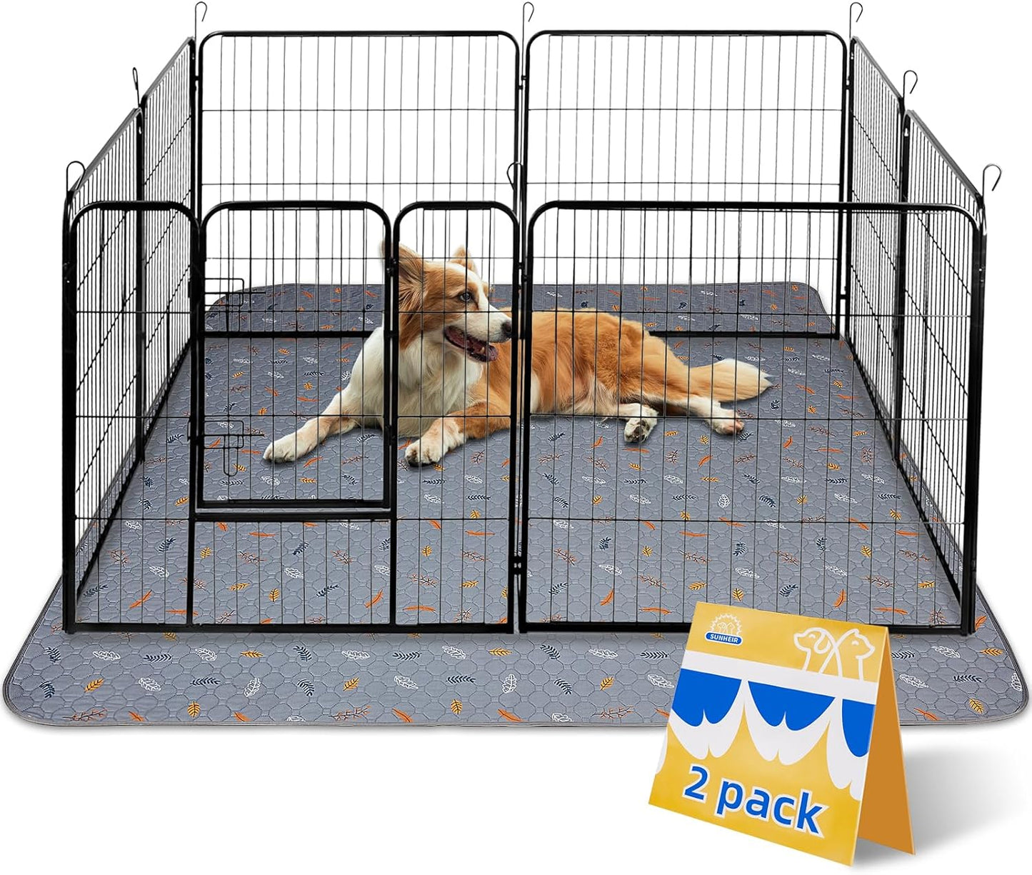 Sunheir Washable Pee Pads for Dogs Extra Large 36" x 48" 2-Pack Reusable Puppy Pads Pet Training Pads, Whelping Pad, Non-Slip Protects Against Urine Leakage (Leaves - Light Grey, 36x48)