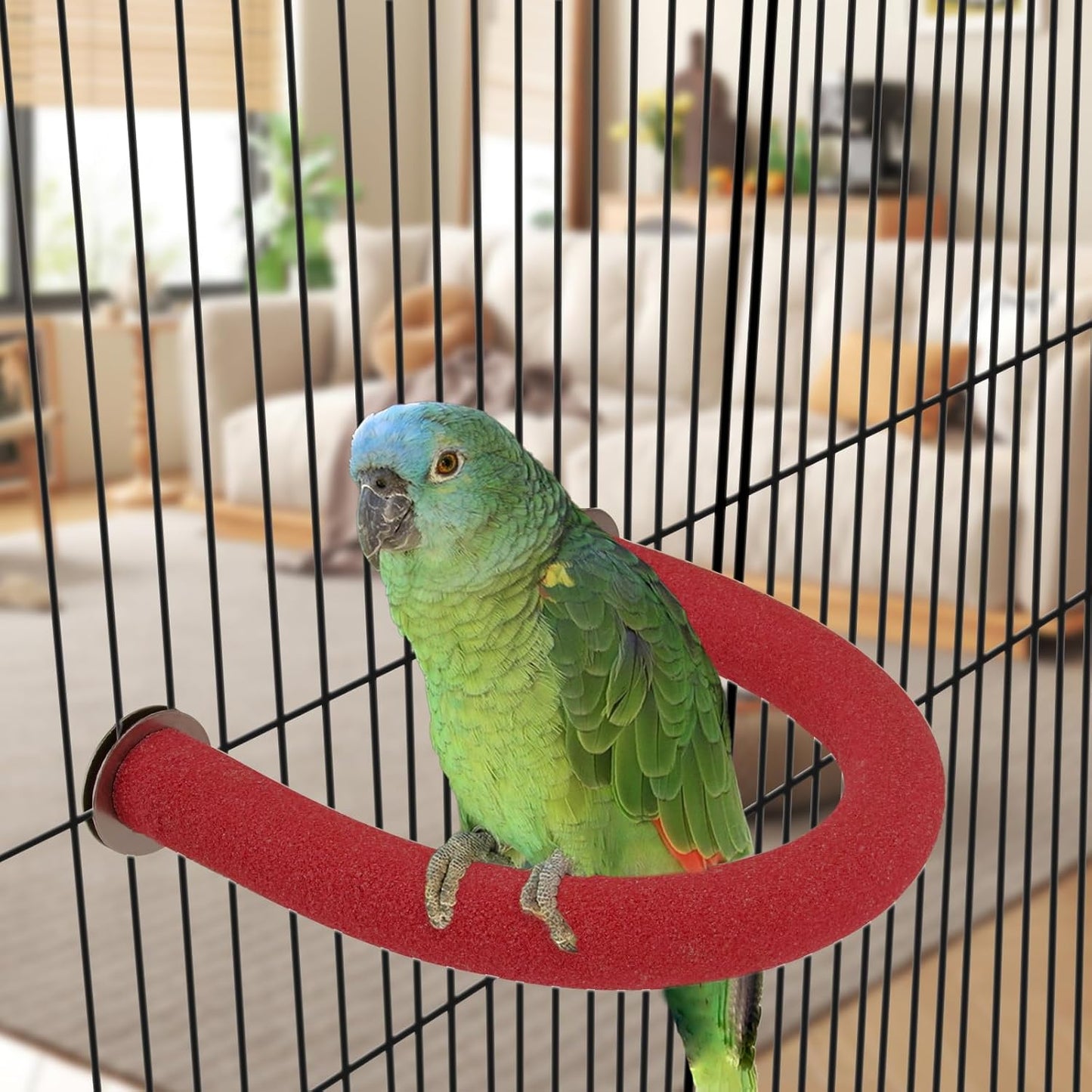 Rypet U Shape Parrot Perch Stand Toy for Paw Grinding Clean Stick Exercise, Rough-Surfaced Quartz Bird Perch Standing Cage Accessories for for Small Parakeets Cockatiels Conures Macaws Finches(Red)