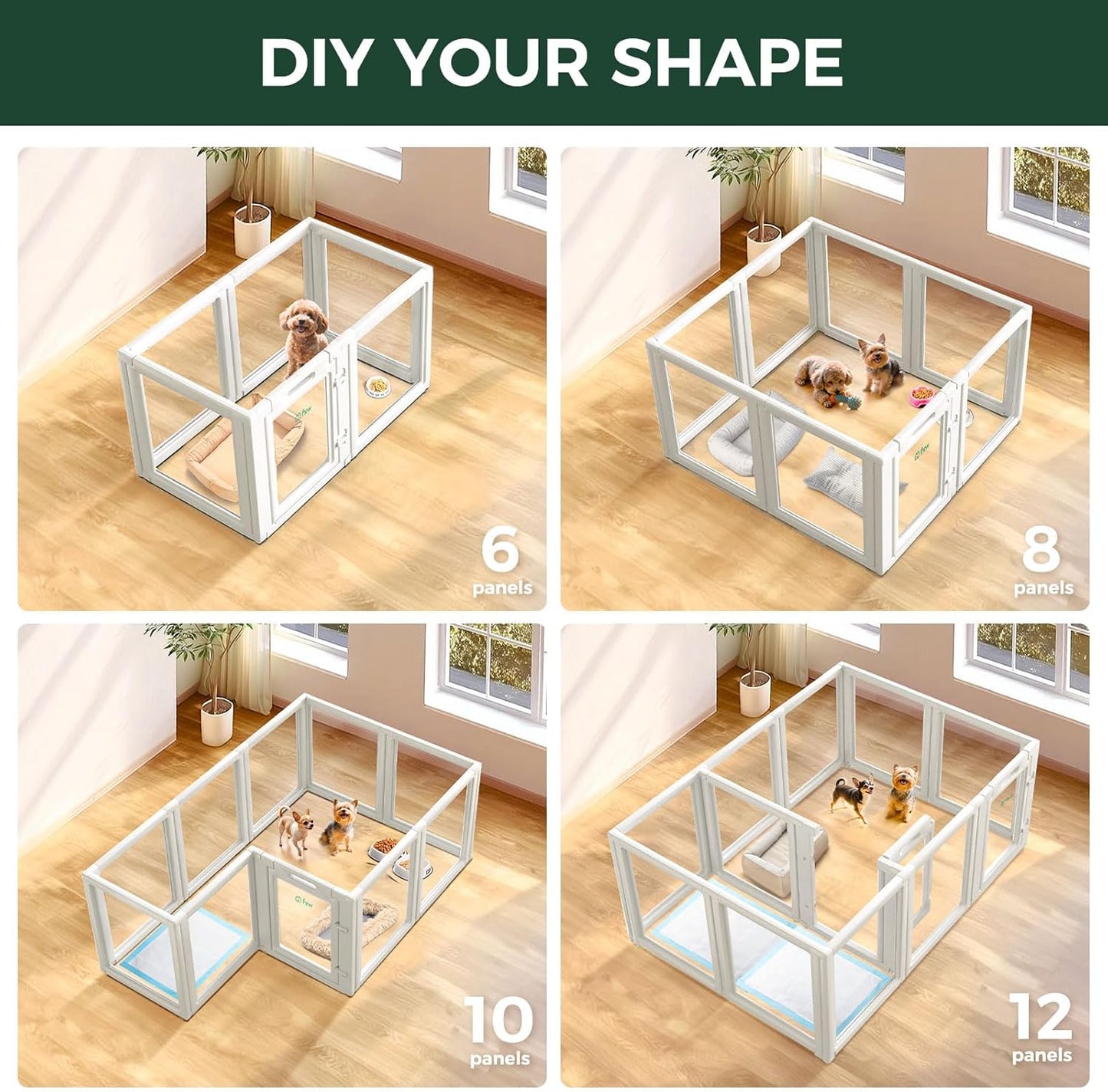 FXW AuraSpace Acrylic Indoor Unleashed Dog Playpen for Puppies and Small Dogs, 24 Inch, 6 Panels, White