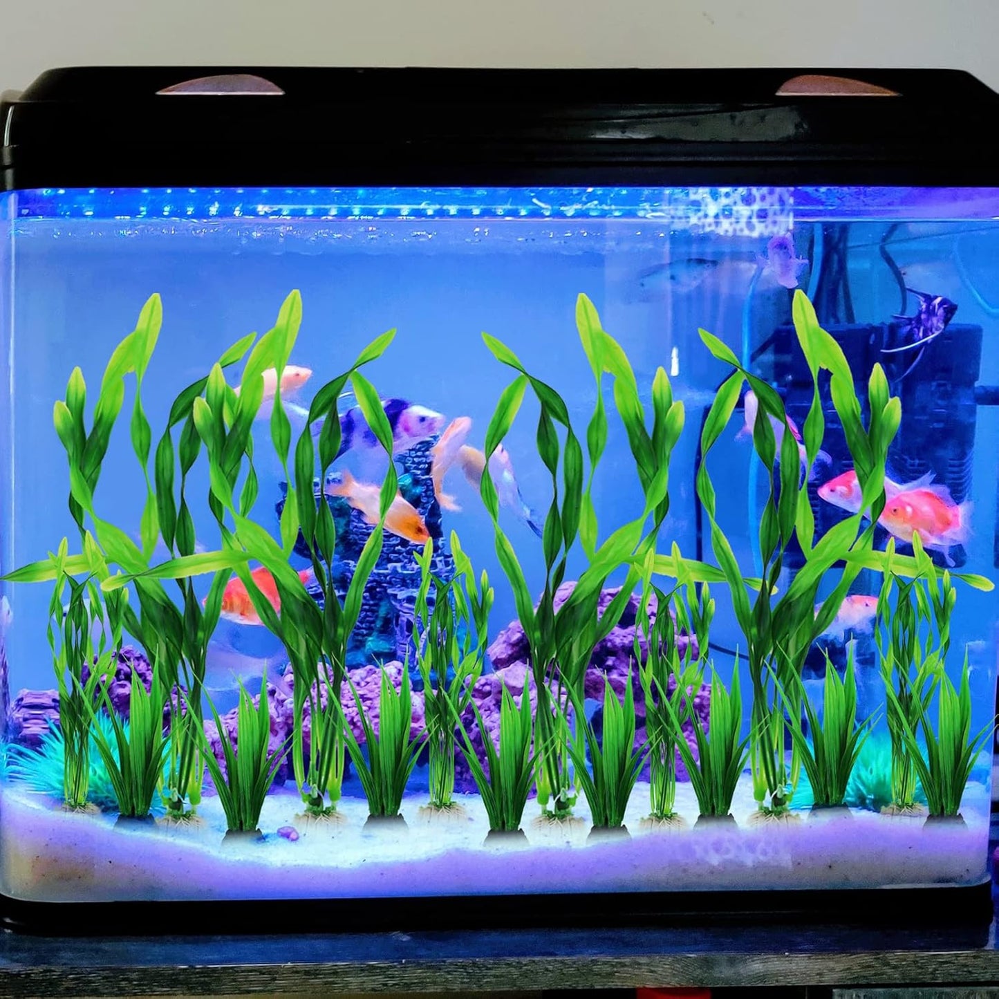 Artificial Aquarium Plants, 16pcs Fish Tank Decor Green Plants Artificial Aquarium Decorations for Fish Tanks (Green)
