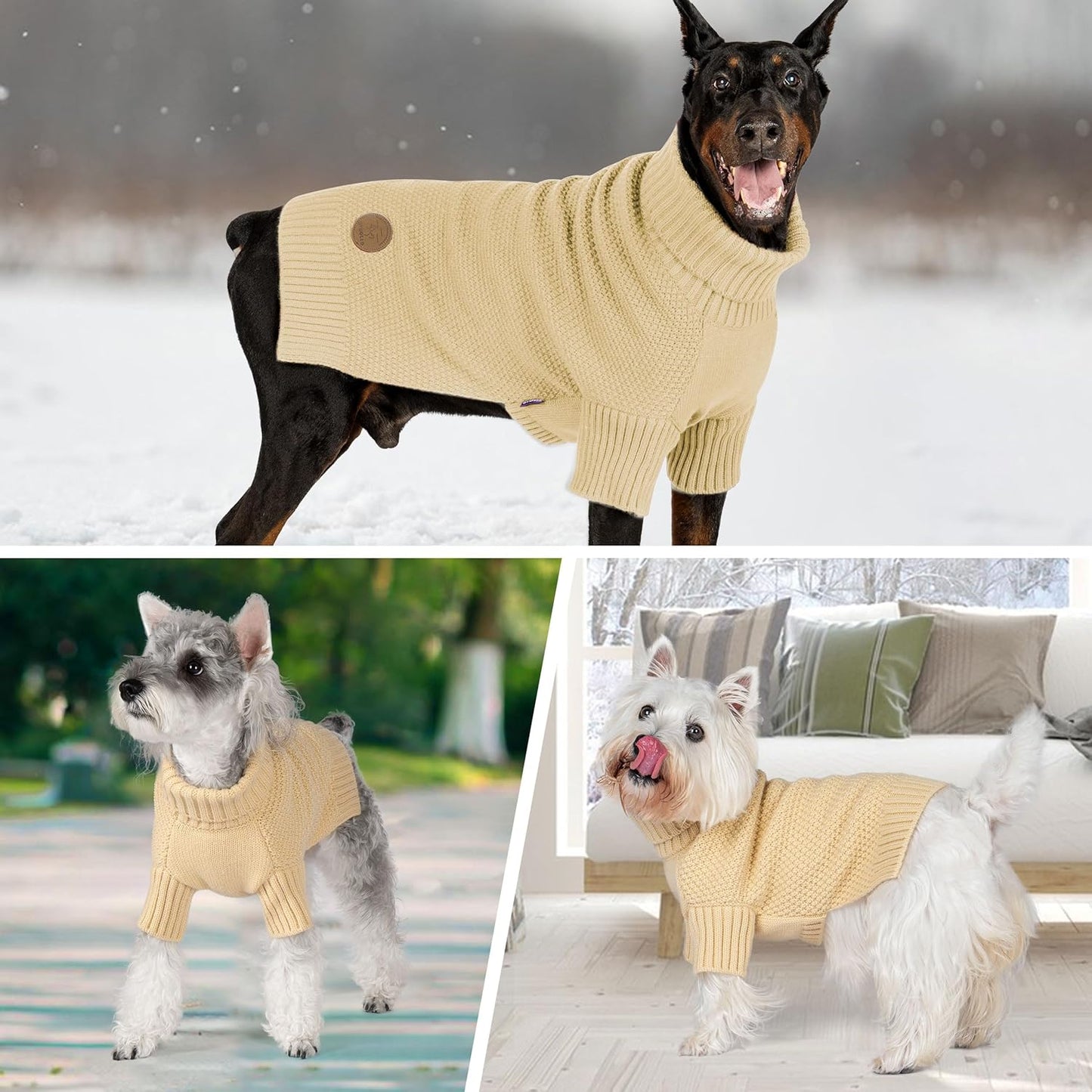 cyeollo Dog Sweater Turtleneck Knitted Sweaters with Leash Hole Winter Clothing Dog Clothes Sweaters for Medium Large Dogs