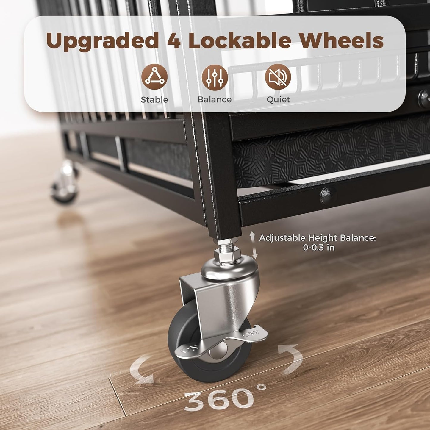 48"/38" Dog Crates for Large Dogs, Upgraded 4 Lockable Wheels, Removable Door, Dog Kennel Indoor, Max Load 300Lbs, Easy to Clean, Removable Tray, XL Dog Cage for Large and Medium Dogs