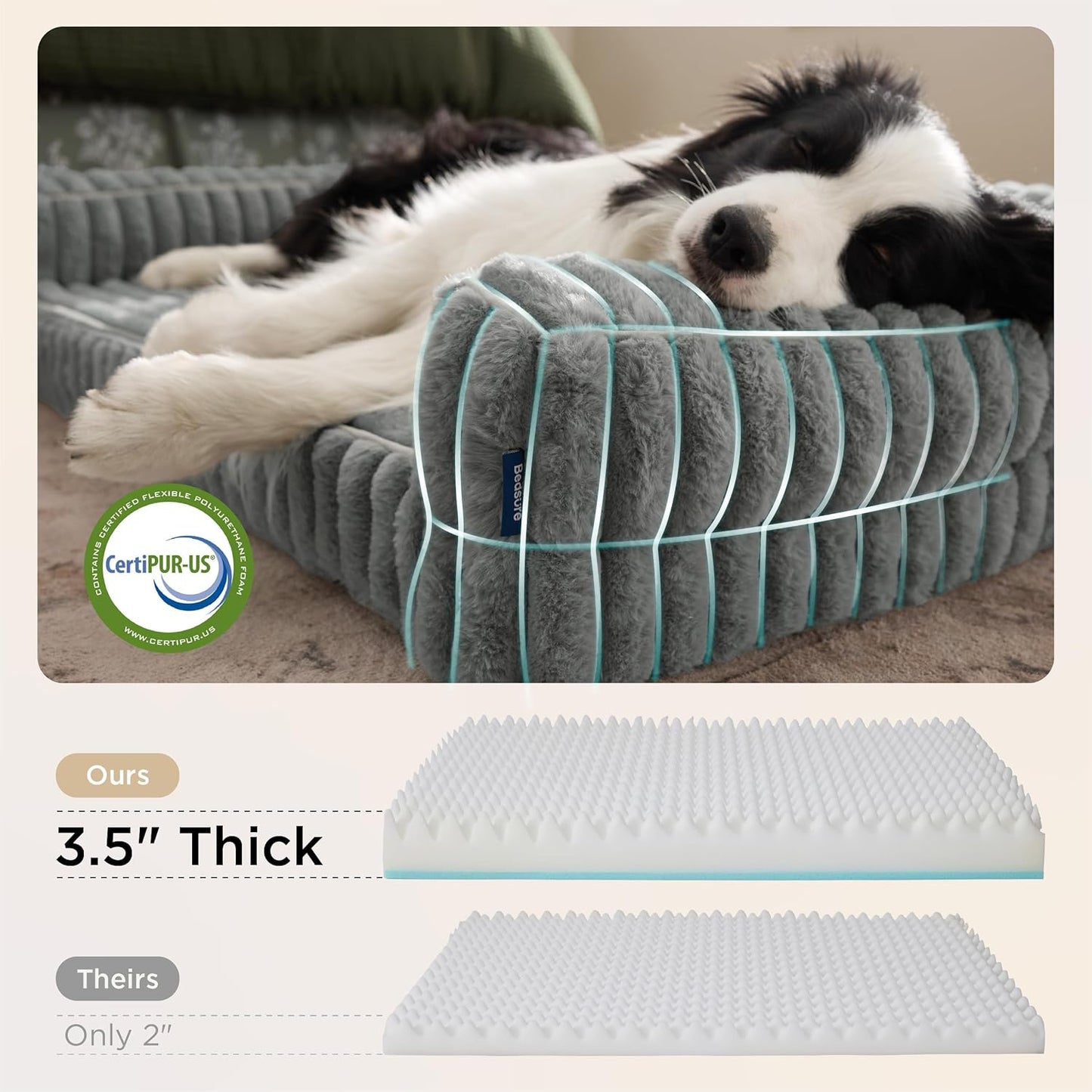 Bedsure Orthopedic Dog Beds Large Sized Dog, Waterproof Memory Foam Pet Bed with Sides, Non-Slip Bottom and Egg-Crate Foam Large Pet Couch Sofa with Washable Removable Corduroy Cover, Grey