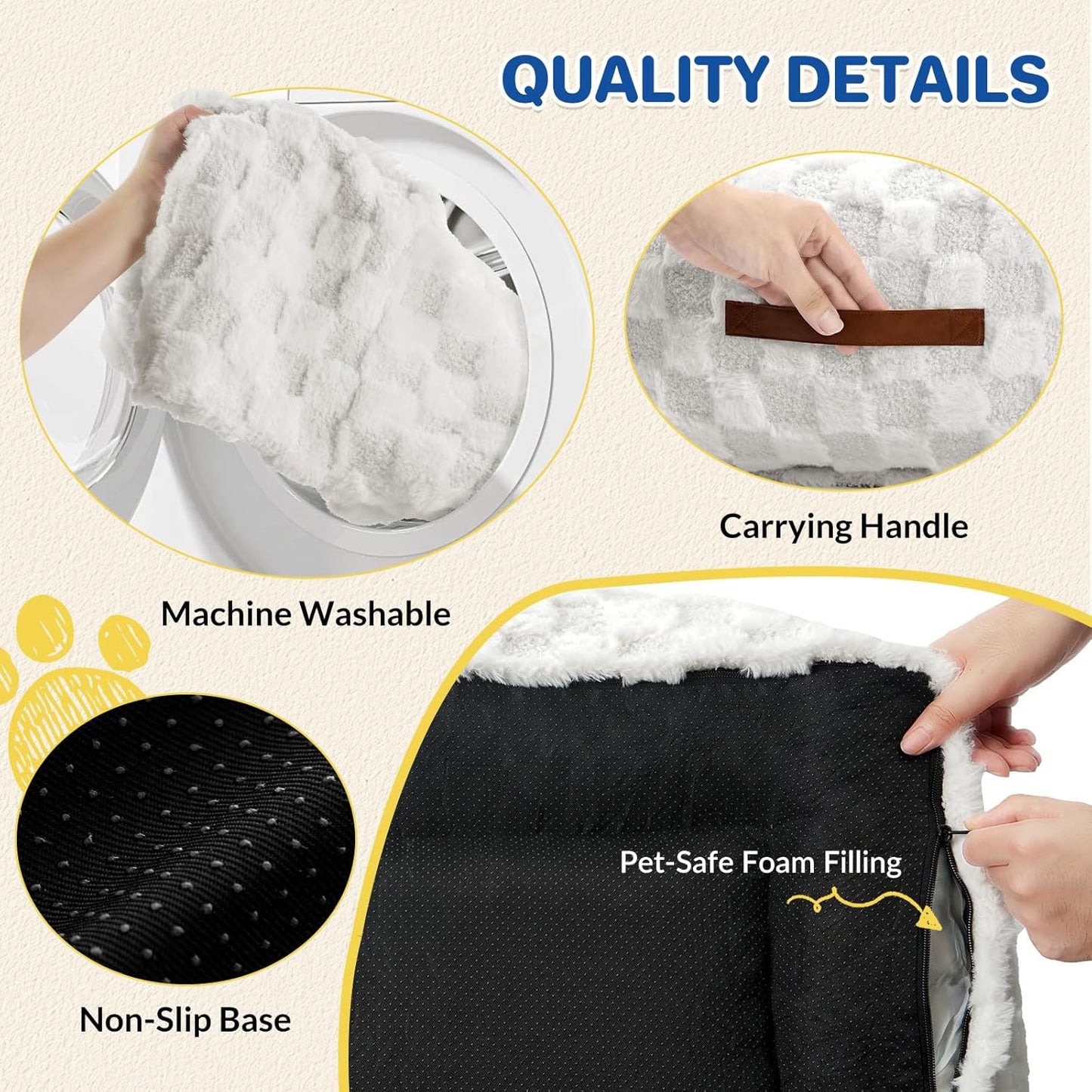 Cat Bed Dog Couch for Puppy and Kitten, Fluffy Dog Bed Medium Dogs Couch, Supportive Cat beds for Indoor Cats, Washable Cover & Non-Slip, 32 inch, White