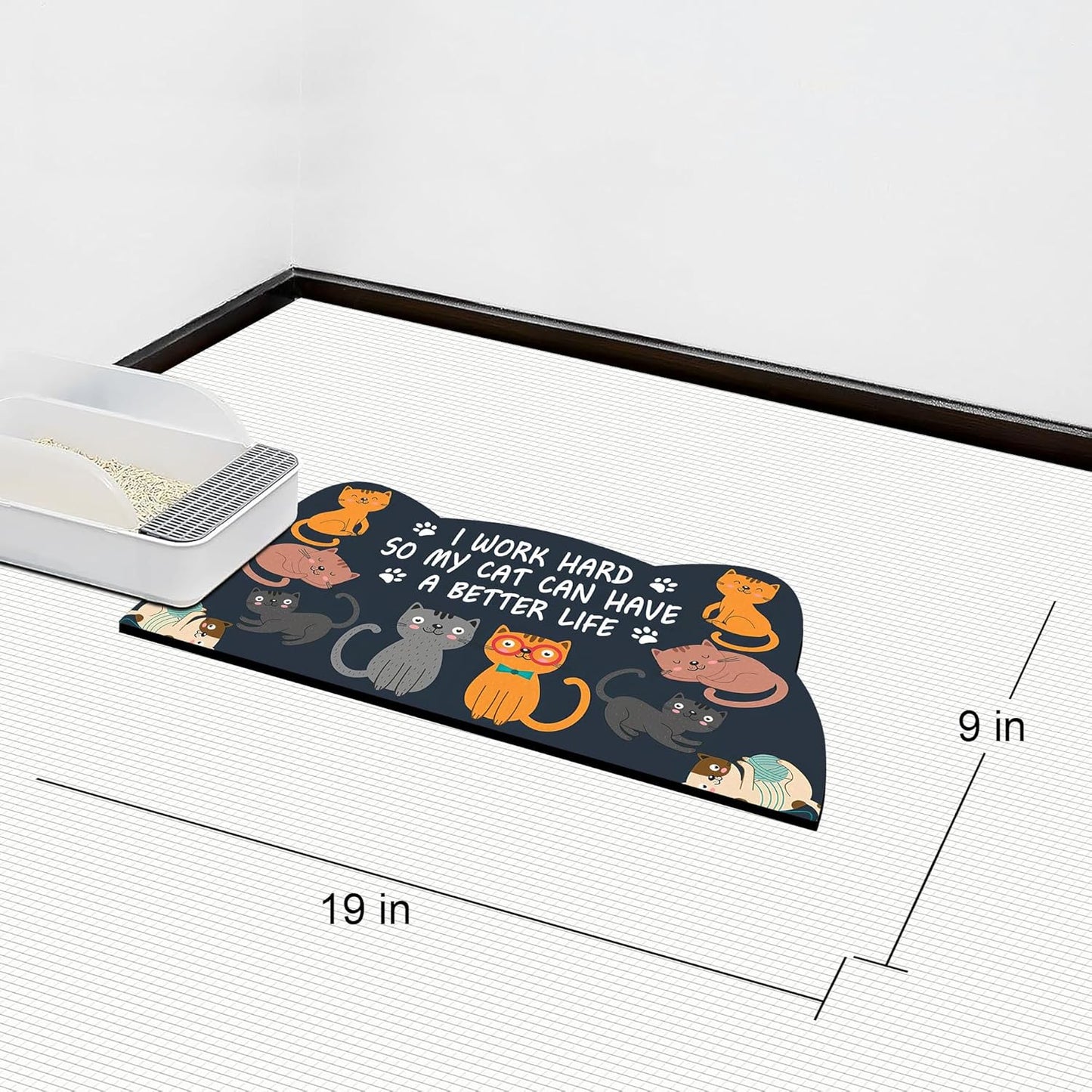 Cat Food Mat for Indoor Cats - No Stains Easy Clean Pet Supplies - Cat Bowls for Indoor Cats (Dark Grey, 19"x9")