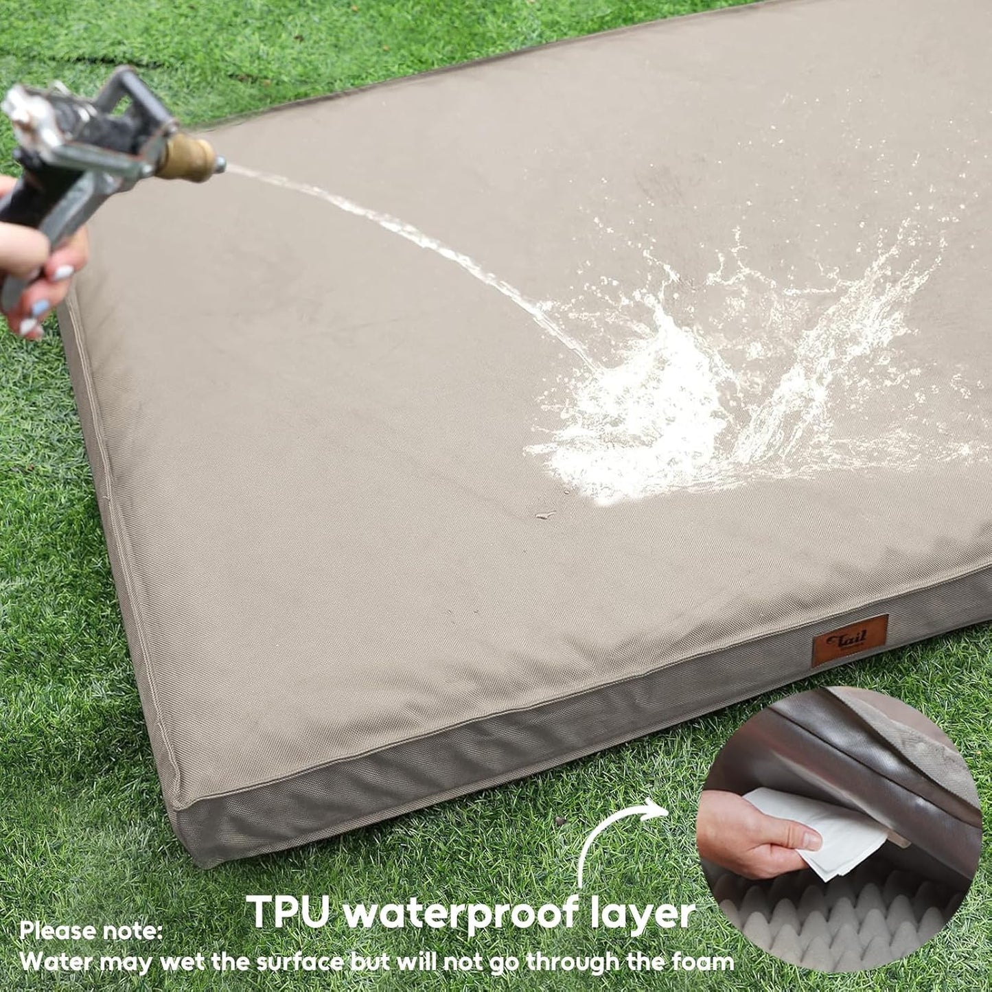 Outdoor Dog Bed for Medium/Small Dogs, Waterproof Dog Bed for Medium Dogs Cats, Orthopedic Egg Crate Foam Pet Bed with Removable Cooling Cover, Khaki