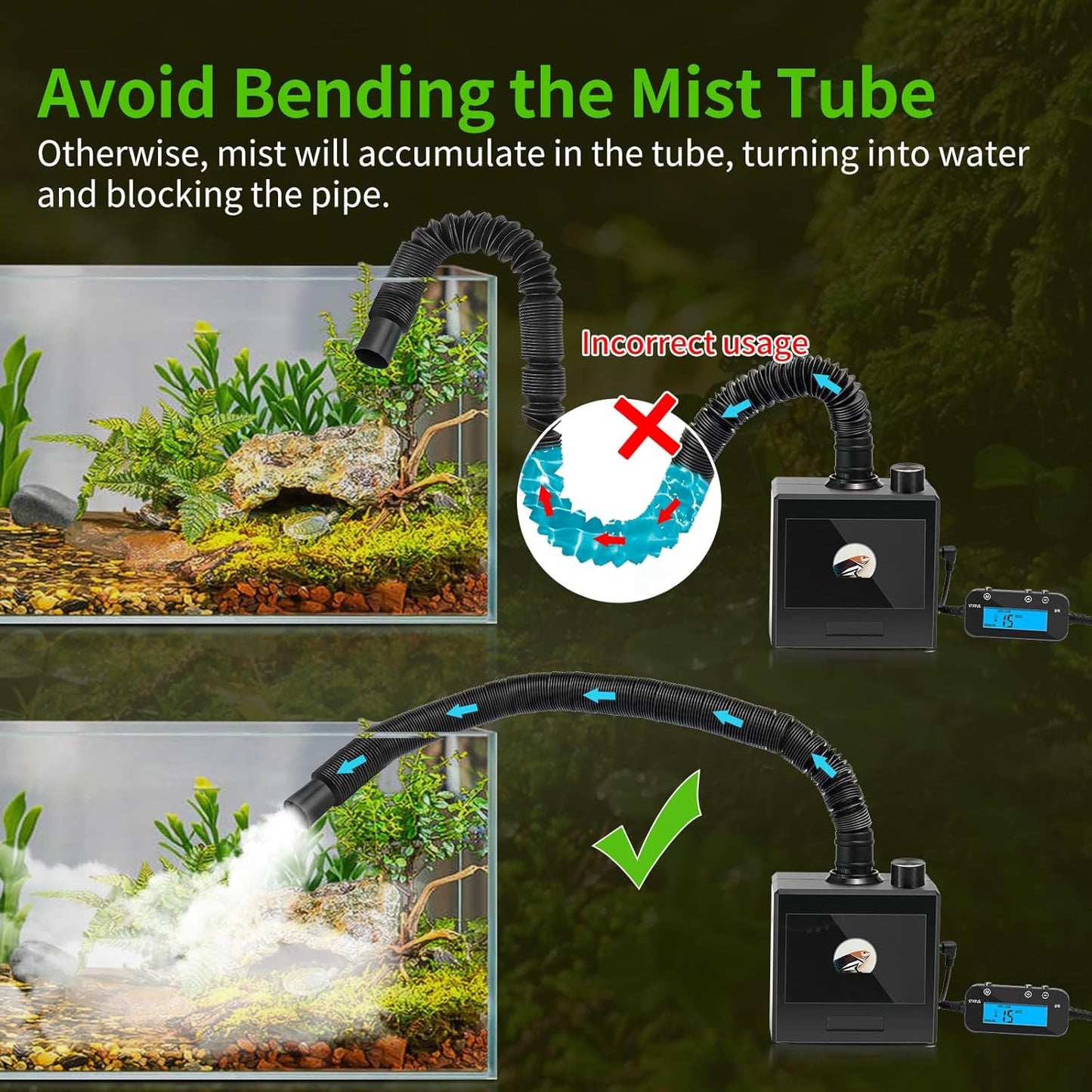 Reptile Fogger Humidifier for Glass Terrariums, Auto-Refill Misting System with Timer, Suitable for Reptiles/Amphibians/Grow Tents