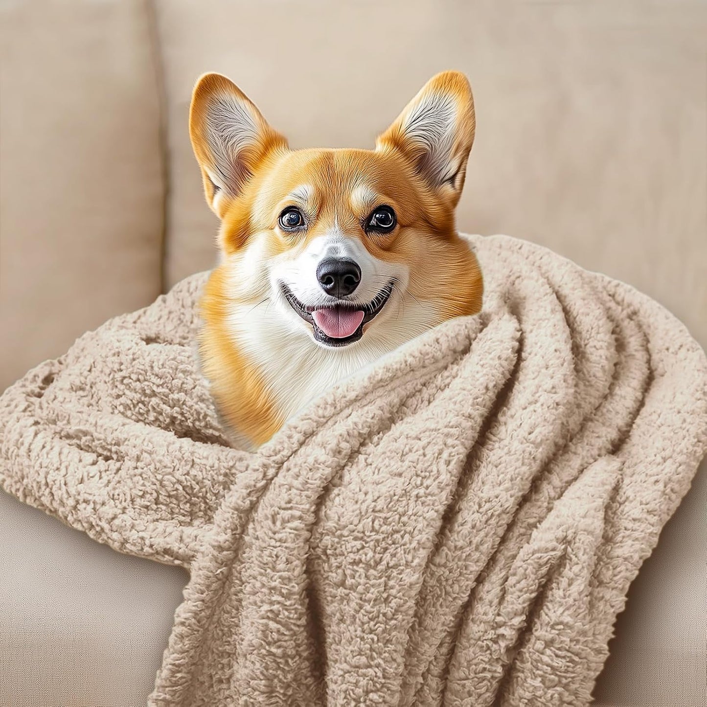 1 Pack 3 Calming Blankets Fluffy Premium Fleece Pet Blanket Soft Sherpa Throw for Dog Puppy Cat Beige Large (41" x31'')