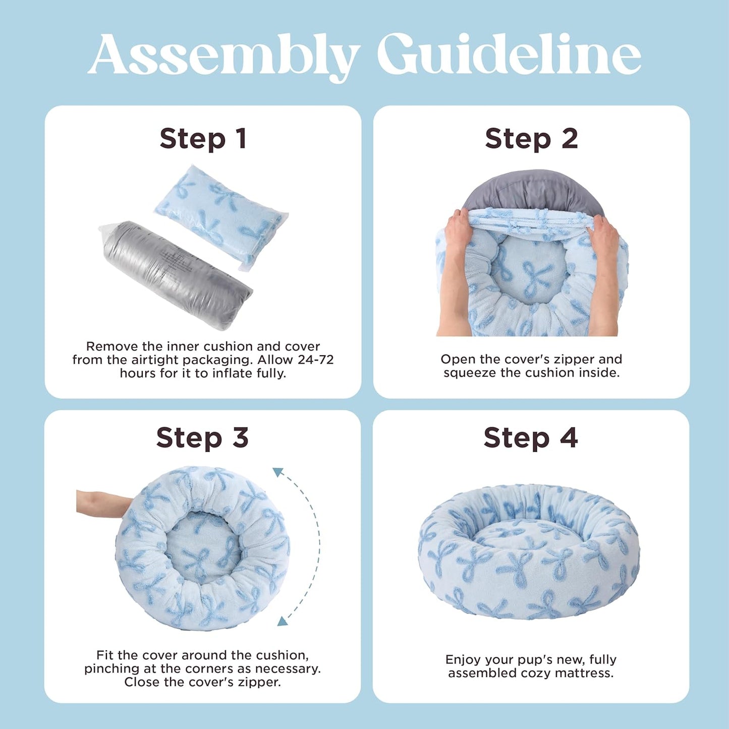 LE SURE Donut Medium Dog Bed - Round Cat Beds for Indoor Cats Calming Pet Beds, Cute Modern Beds with Jacquard Shaggy Plush & Anti Slip Bottom, 30 Inch, Ice Melt