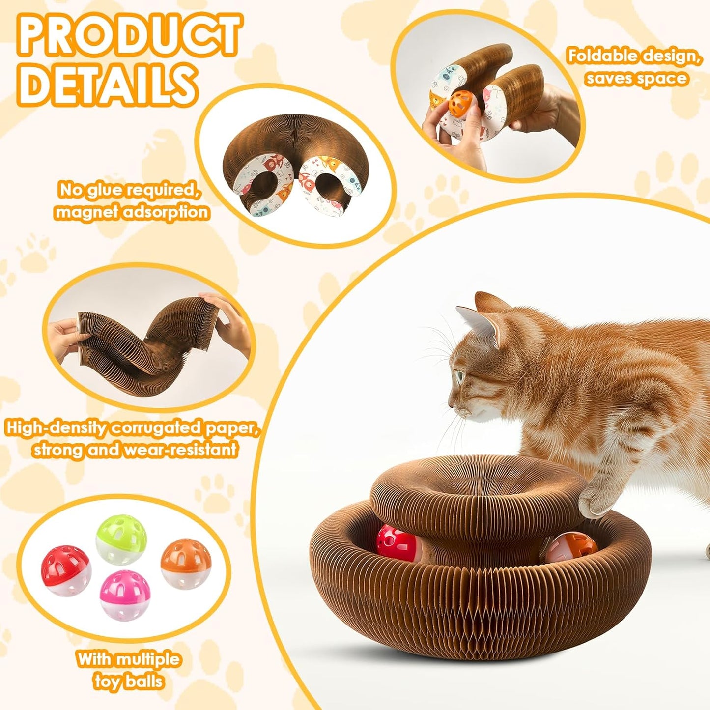 2 Pack Magic Organ Cat Toy Foldable Magic Organ Cat Scratching Board Reversible Infinity Style Magic Organ Cat Toy with 4 PCS Ball Cat Toys Interactive Indoor Cat Toys
