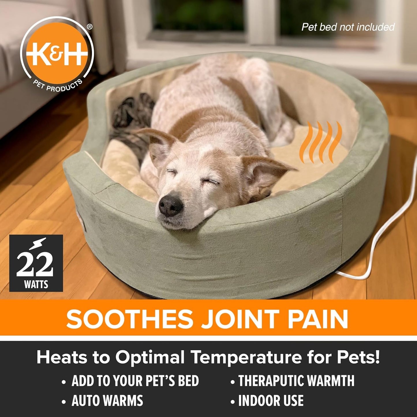 K&H Pet Products Pet Bed Warmer, Turn Any Pet Bed Into a Heated Cat or Dog Bed, Waterproof Indoor Heated Warming Pad Insert, Automatic Temperature, Safety Listed - Extra-Large 25.5 X 15.75in Tan