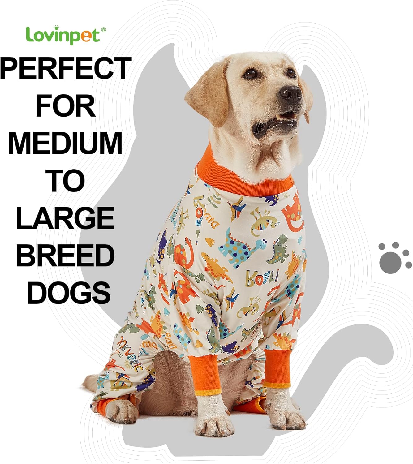 LovinPet Dog Pajamas Large Sized Dog, Anti Licking, Recovery Suit, Lightweight Jurassic Knit, UV for Large Dogs/XXL