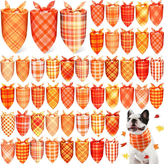 Abbylike 50 Pcs Fall Plaid Dog Bandanas Bulk Thanksgiving Bandanas for Dogs Triangle Kerchief Bibs Scarf for Pets Autumn Costume Photo Props Accessories Pet Shops, 25 Styles (31.5 x 21.7 x 21.7)