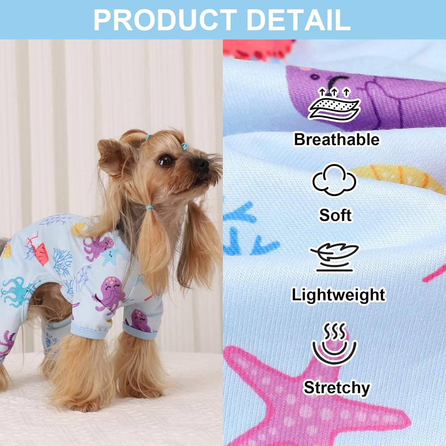 Dog Pajamas Pjs Dog Clothes for Small Dogs Girl - Boy - Medium Size Dogs, Soft Stretchy Puppy Clothes Doggie Onesies Cat Pet Jammies Outfit for Chihuahua Yorkie(Octopus Blue, Small)