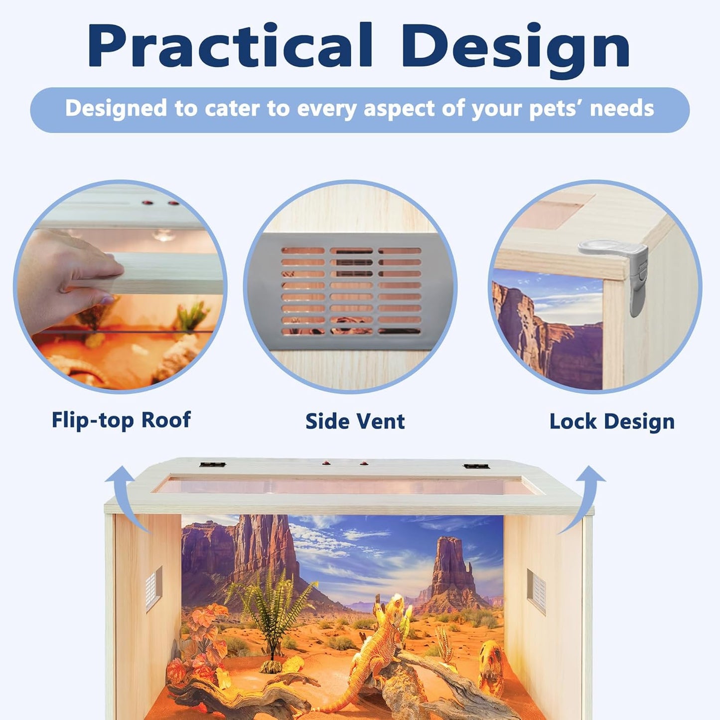 Prolee Reptile Terrarium, Lizard Tank Up to 68 Gallons, Bearded Dragon Tank with Roof Door, Snake Tank with Built-in Lamp Fixture and Switch, with Leg Stand (Oak, 21 Gallons, 24" Length)