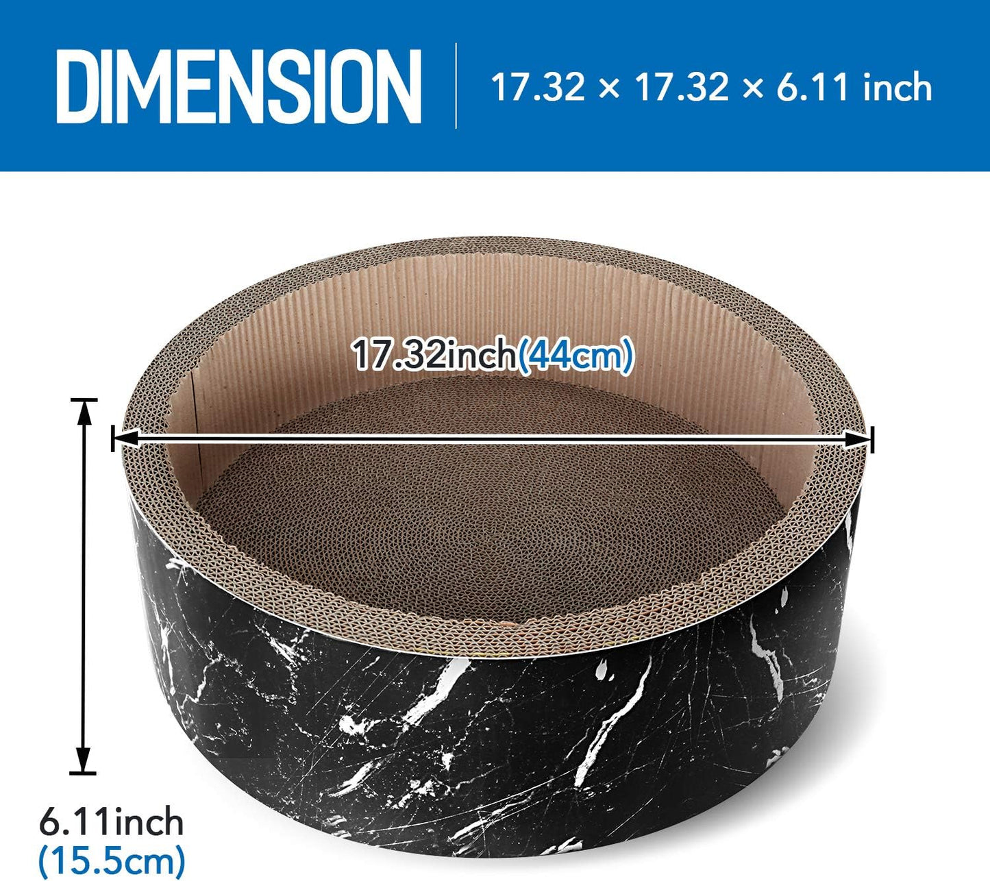 Cat Scratcher Post & Board, Round Cat Scratching Lounge Bed, Durable Pad Prevents Furniture Damage, 17.32'' x 17.32''x 6.11'', Black