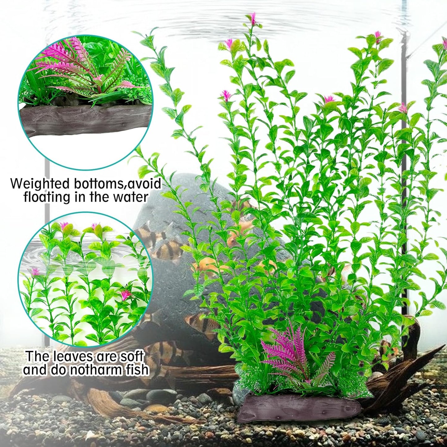 Hamiledyi Aquarium Plastic Plants Aquarium Decor Artificial Fish Tank Plants,Tall Fish Tank Decorations, Extra Large Aquarium Plant 20.4-inch Tall,2PCS