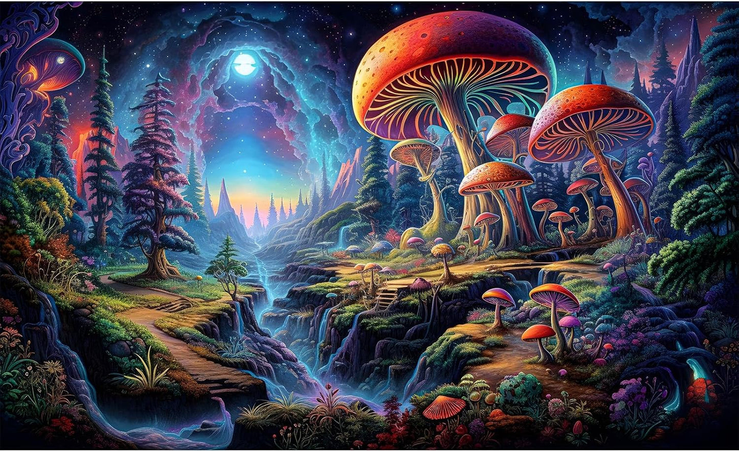 Forest Aquarium Background Fantastic Cartoon Forest Landscape with Mushrooms and Flowers Terrarium Background Fantasy Pine Tree Mysterious Mushroom Theme Fish Tank Backdrop Poster Decor 72x18in