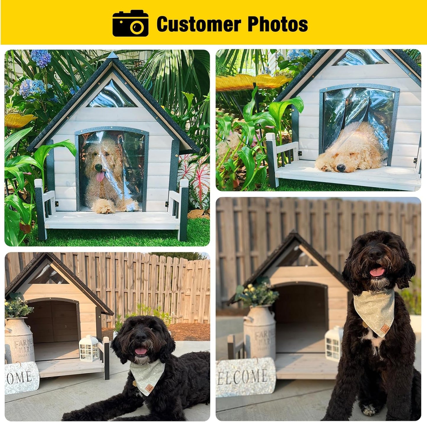 Aivituvin Dog House Outdoor with Metal Frame, Dog Kennel Outside for Small to Medium Breed, 45" Weatherproof Large Dog Shelter with Anti-Chewing Iron Frame, White (45" D x 32.9" W x 32.6" H)