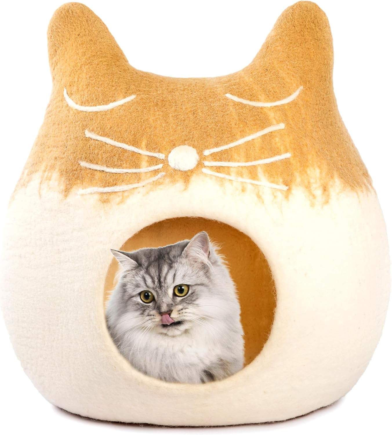Luxurious Eco-Friendly Merino Wool Cat Cave Bed Sloth - Foldable Hideaway Pod for Indoor Cats - Premium Felt Kitten Beds - Covered Cat House for Ultimate Cozy Comfort by Woolygon