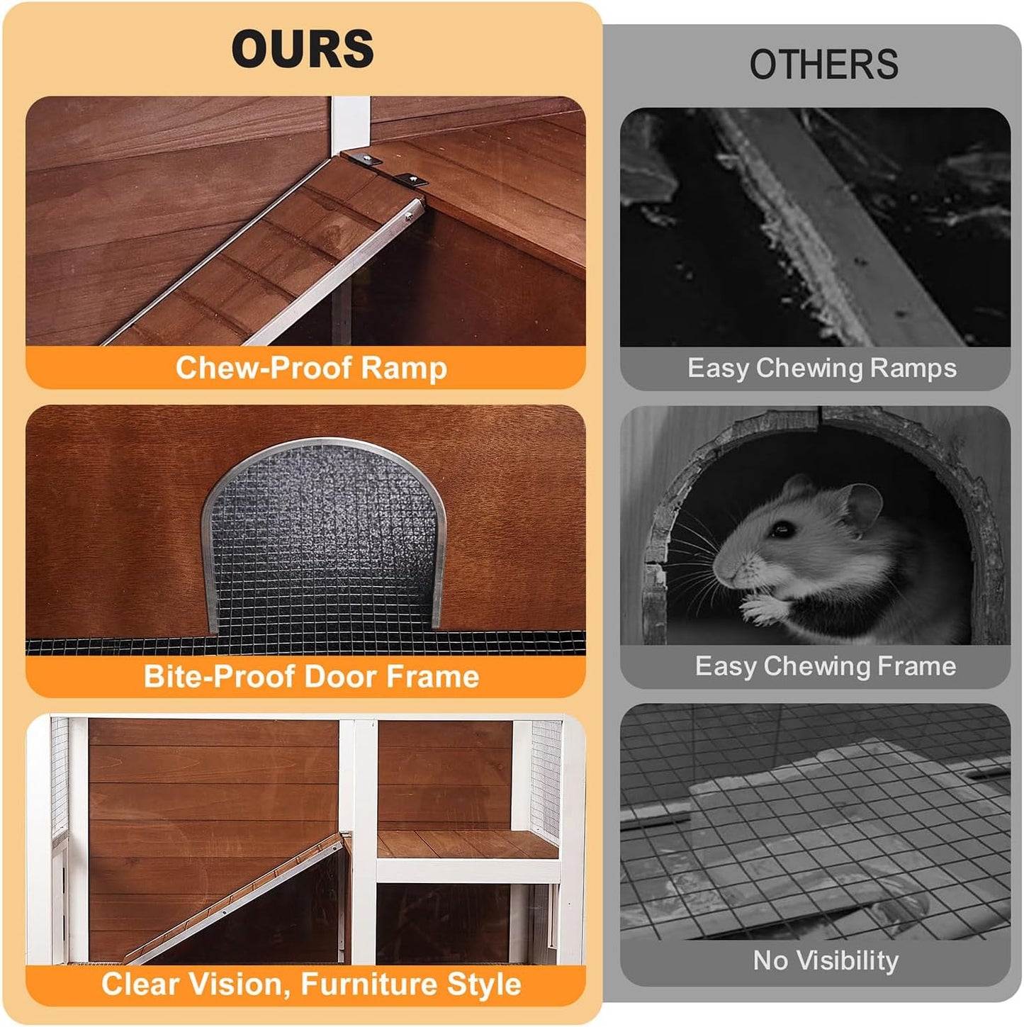 2-Story Guinea Pig Cage with Stand, Indoor Wooden Hamster Cage with Ramp, Pull-Out Tray, Hideout & Platform, Acrylic Transparent Small Animal Habitat for Chinchillas, Ferrets, Hedgehogs, Walnut