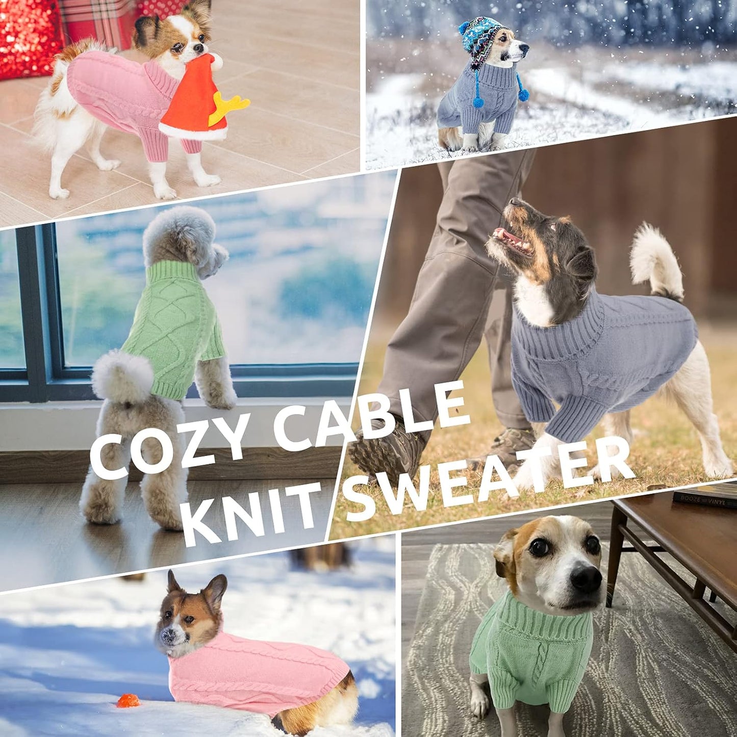 Queenmore Small Dog Pullover Sweater, Cold Weather Cable Knitwear, Classic Turtleneck Thick Warm Clothes for Chihuahua, Bulldog, Dachshund, Pug, Yorkie (Green, X-Small)