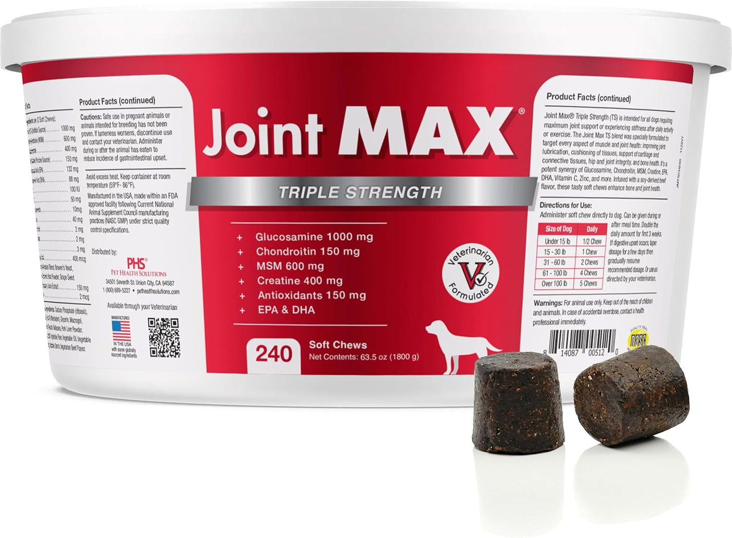 TS Joint Supplement Vet Formulated Pain & Inflammation Relief Treats Hip Dysplasia & Arthritis.Glucosamine, Chondroitin, Turmeric, MSM, HA, Creatine, Omega 3 EPA+DHA. All Dogs 240 Soft Chews
