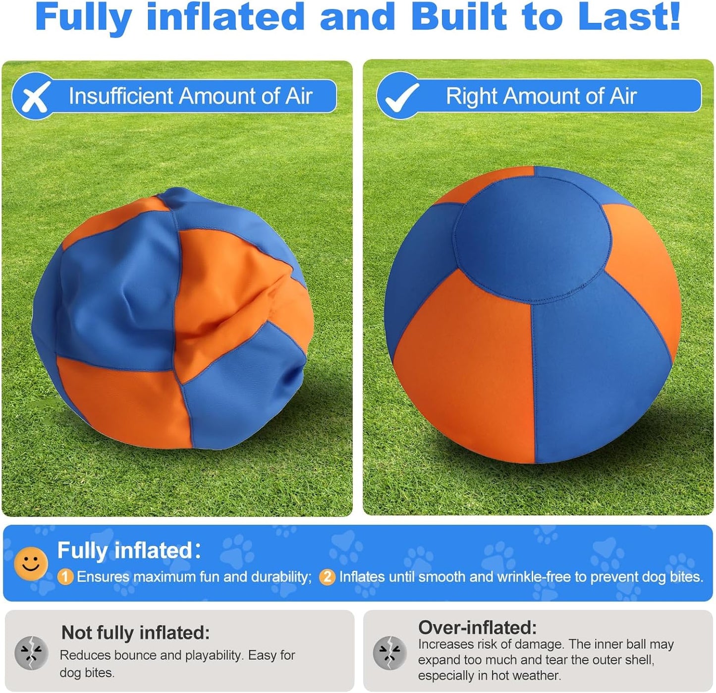 Herding Ball for Dogs 18" - Durable Waterproof Dog Toy, Dual-Layer Large Interactive Pet Play Ball for Australian Shepherds, Cattle Dogs, Collies, and All Herding Breeds (Orange+Blue)