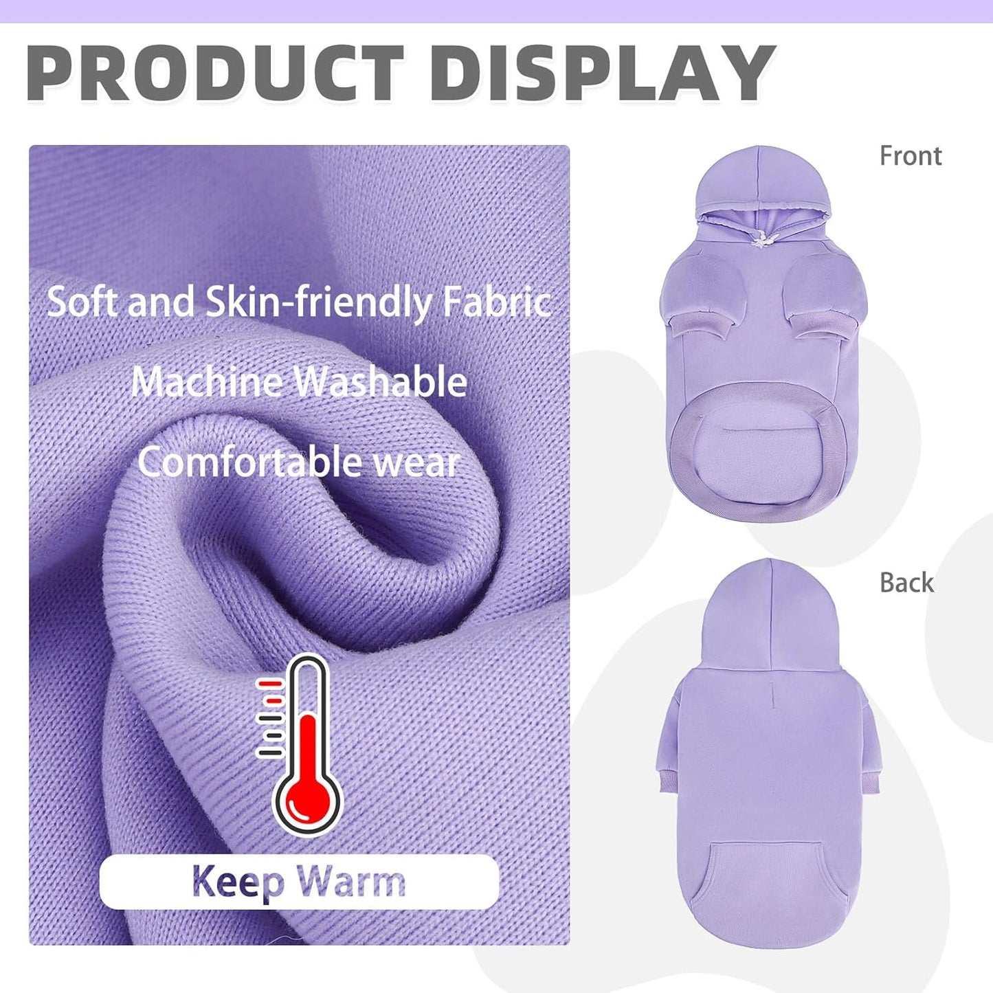 KOOLTAIL Basic Dog Hoodie - Soft & Warm Dog Hoodie Sweater with Leash Hole and Pocket, Pet Winter Coat, Cold Weather Clothes Sweatshirt for Small Medium Large Dogs Puppy Cat Boys Girls Lavender