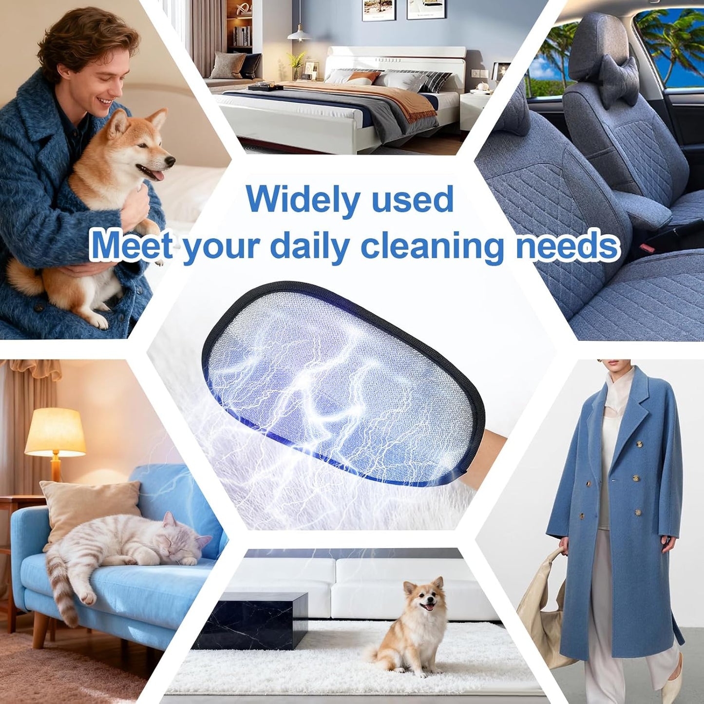 Pet Hair Removal Tool for Cats & Dogs, 2025 New Upgraded Electrostatic Gloves for Pet Hair, Reusable Pet Hair Remover Tool for Couch, Furniture, Carpet, Curtain & Car Seat (Blue)
