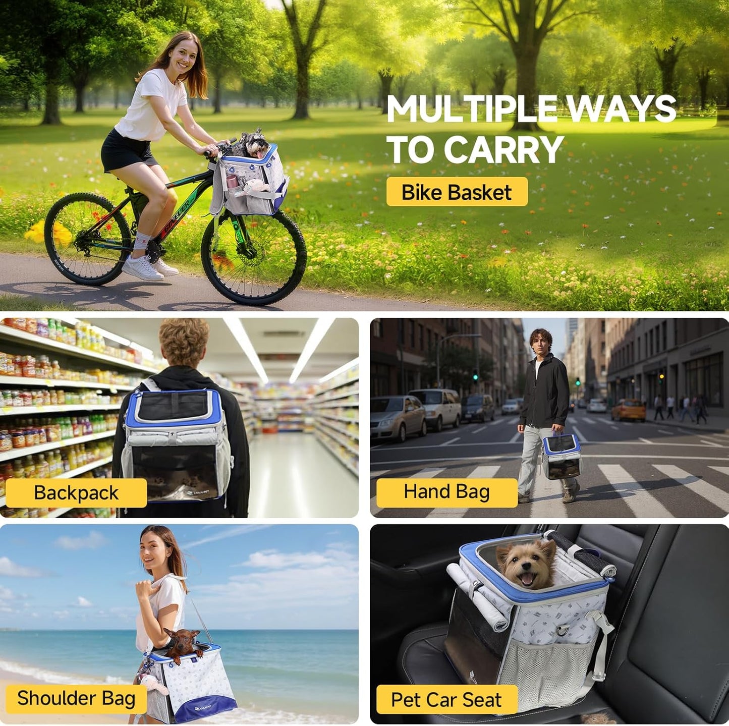 Cat and Dog Backpack Carrier, Breathable Cycling Pet Bag with Mesh Ventilation, Portable Outing Traveling Pet Bag with Top Waterproof Fabric for Small, Medium Cats, Small Dogs, Blue