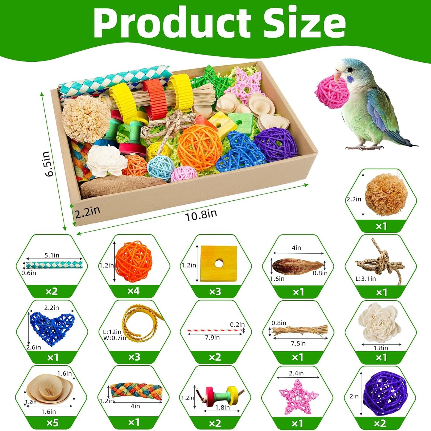 Bird Toys, Colorful Birds Foraging & Shredded Toy Boxs, Rattan Weaving Safe Parrot Toys, for Lovebird Cockatoo African Gray Parrot and Birds