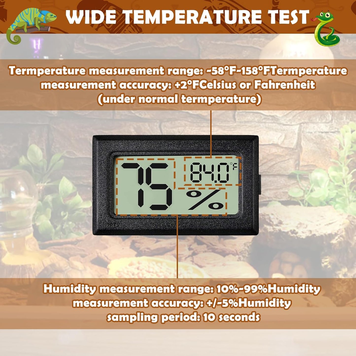 Reptile Thermometer and Humidity Gauge,4PCS Digital Adhesive Reptile Hydrometer Thermomete Tank Accessories Pet Supplies for Tortoise Habitat,Chameleon Cage,Iguana,Tree Frog Terrarium