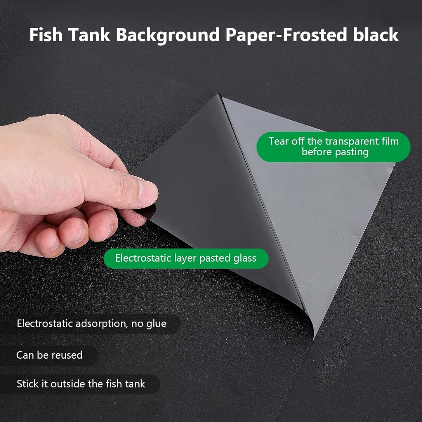 Aquarium Background Paper Decor Fish Tank Backdrop Wallpaper Electrostatic Adhesive, No Glue, Easy to Install, Reusable (23.6“H×78.7”L, Black)