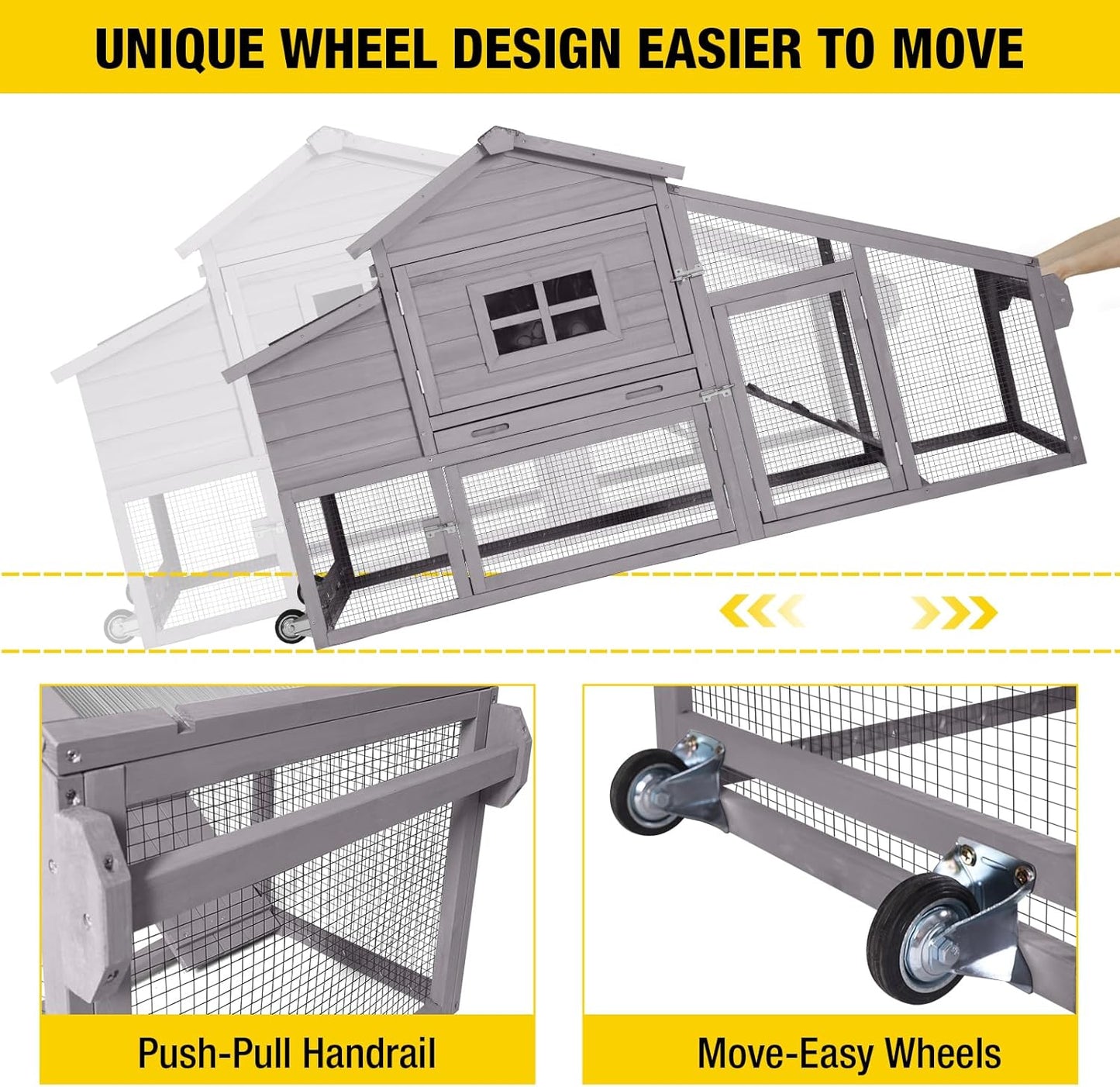 Aivituvin Chicken Coop Mobile Hen Coop, Large Poultry Cage with Wheels Outdoor Backyard Chicken House