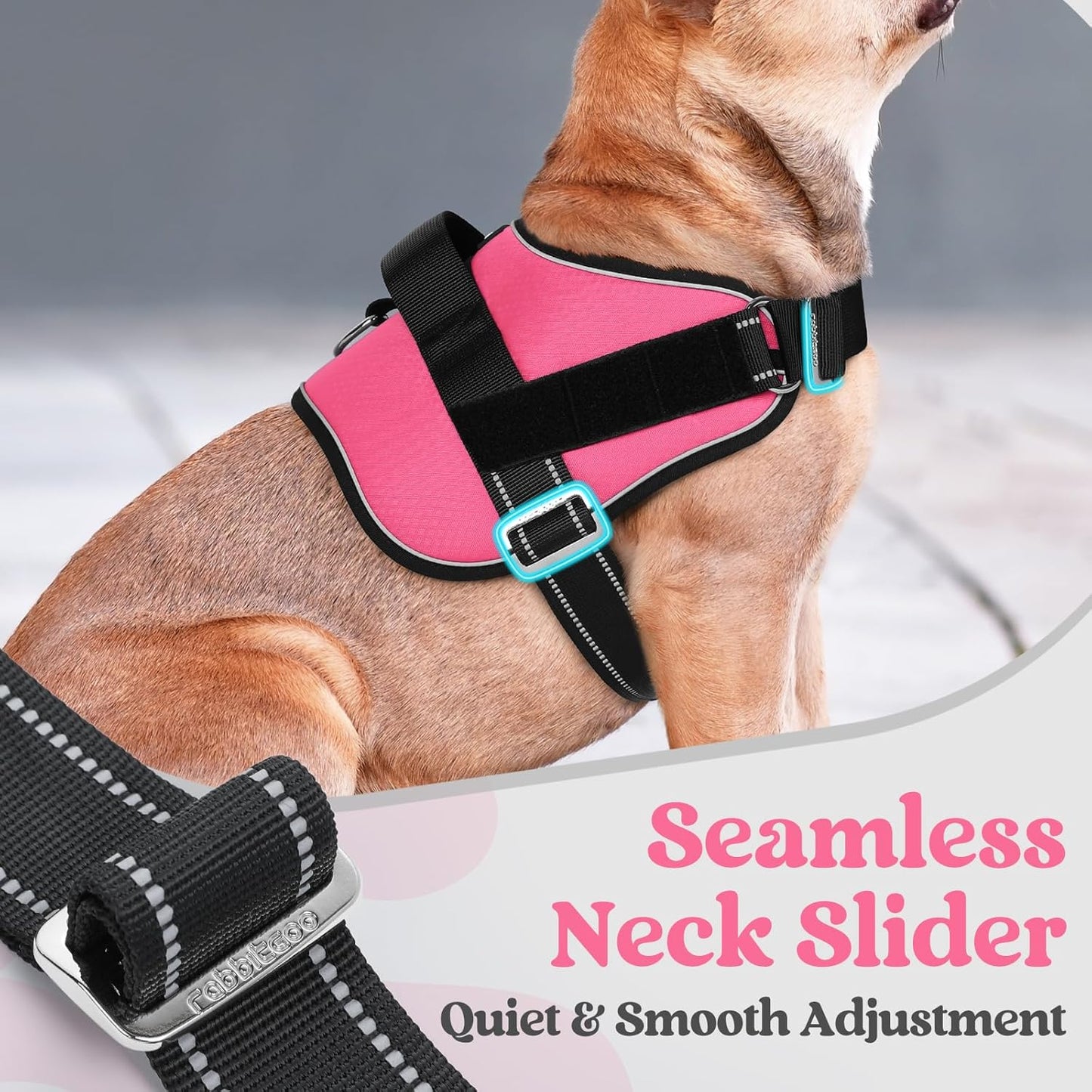 rabbitgoo Dog Harness for Small, Easy On Pet Vest with One Buckle, No Pull Adjustable Service Harness with D-Ring & Handle, Reflective for Safety Walking, Training, Pink, S