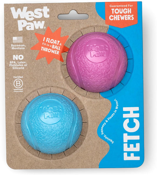 WEST PAW Boundr Ball Dog Fetch Toy – Bouncing Toys for Dogs, Fetch, Catch, Chewing, Play – Floatable, Recyclable Balls – Small Hot Pink/Aqua Blue 2-Pack