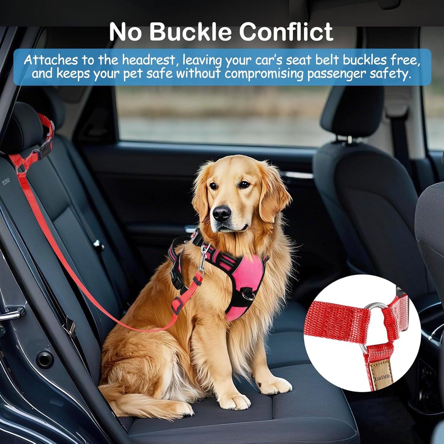 3 Pack Dog Seat Belt for Car, Car Headrest Restraint Adjustable Nylon Fabric, Dog Restraints Vehicle Seatbelts Harness (Black & Red & Purple)