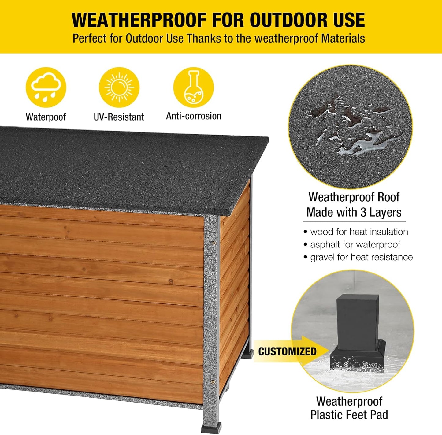 Aivituvin Dog House Outdoor & Indoor Wooden Dog Kennel for Winter with Raised Feet Weatherproof for Small & Medium & Large Dogs,Unique All-Around Iron Frame…