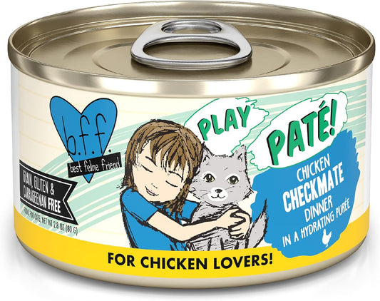 Weruva B.F.F. Play - Best Feline Friend Paté Lovers, Aw Yeah!, Chicken Checkmate with Chicken, 2.8oz Can (Pack of 12)