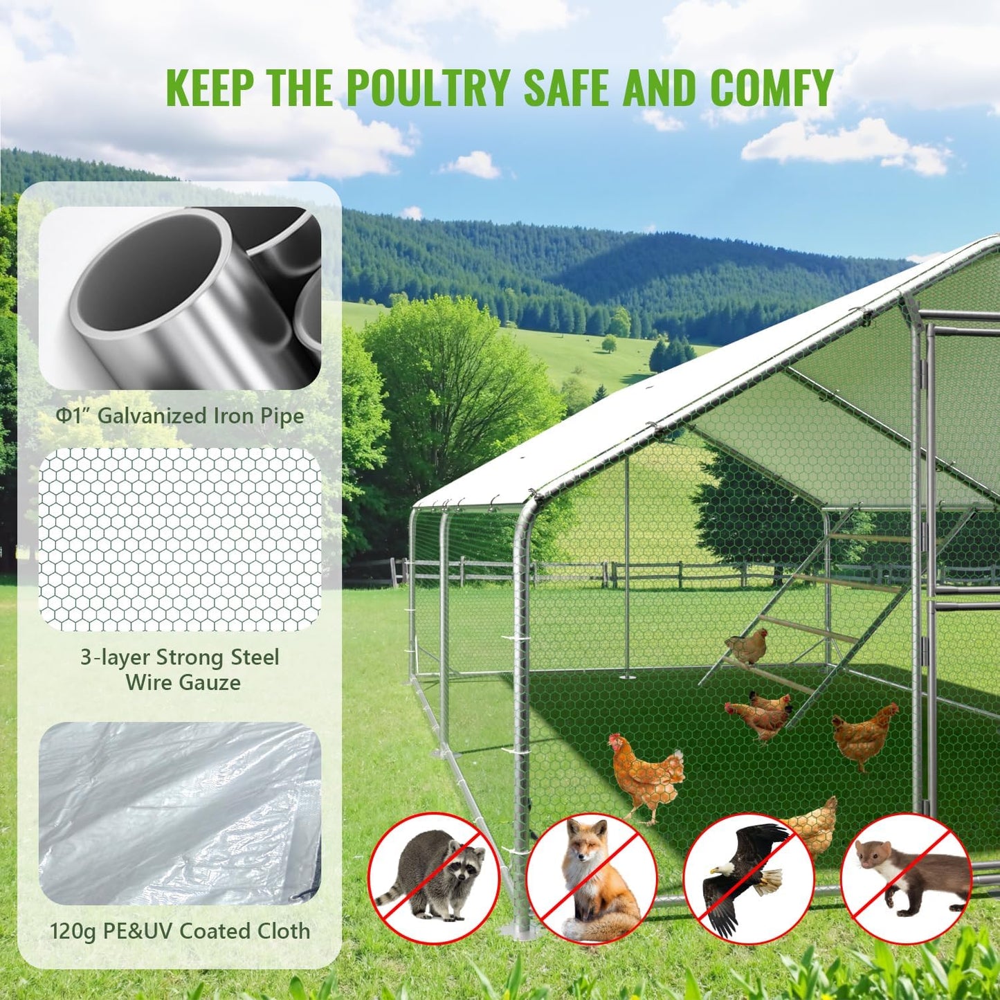 Large Metal Chicken Coop, 10x13x6.5FT Chicken Runs for Yard with Cover