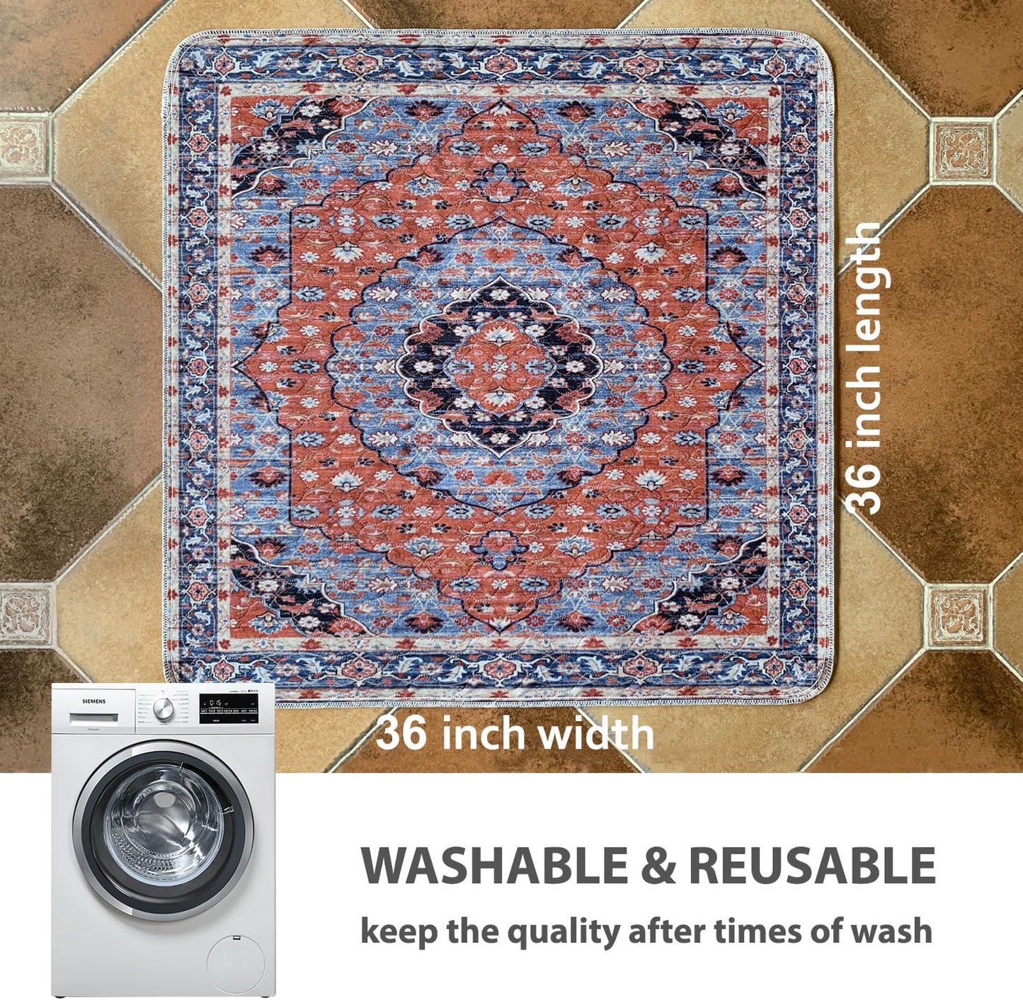 nunubaby Washable Pee Pads for Dogs, Stylish, Non-Slip and Leak-Proof Pee Pads. Reusable Potty Pads for Dogs for Crates and Floors.(Red/Floral, 36" x36")