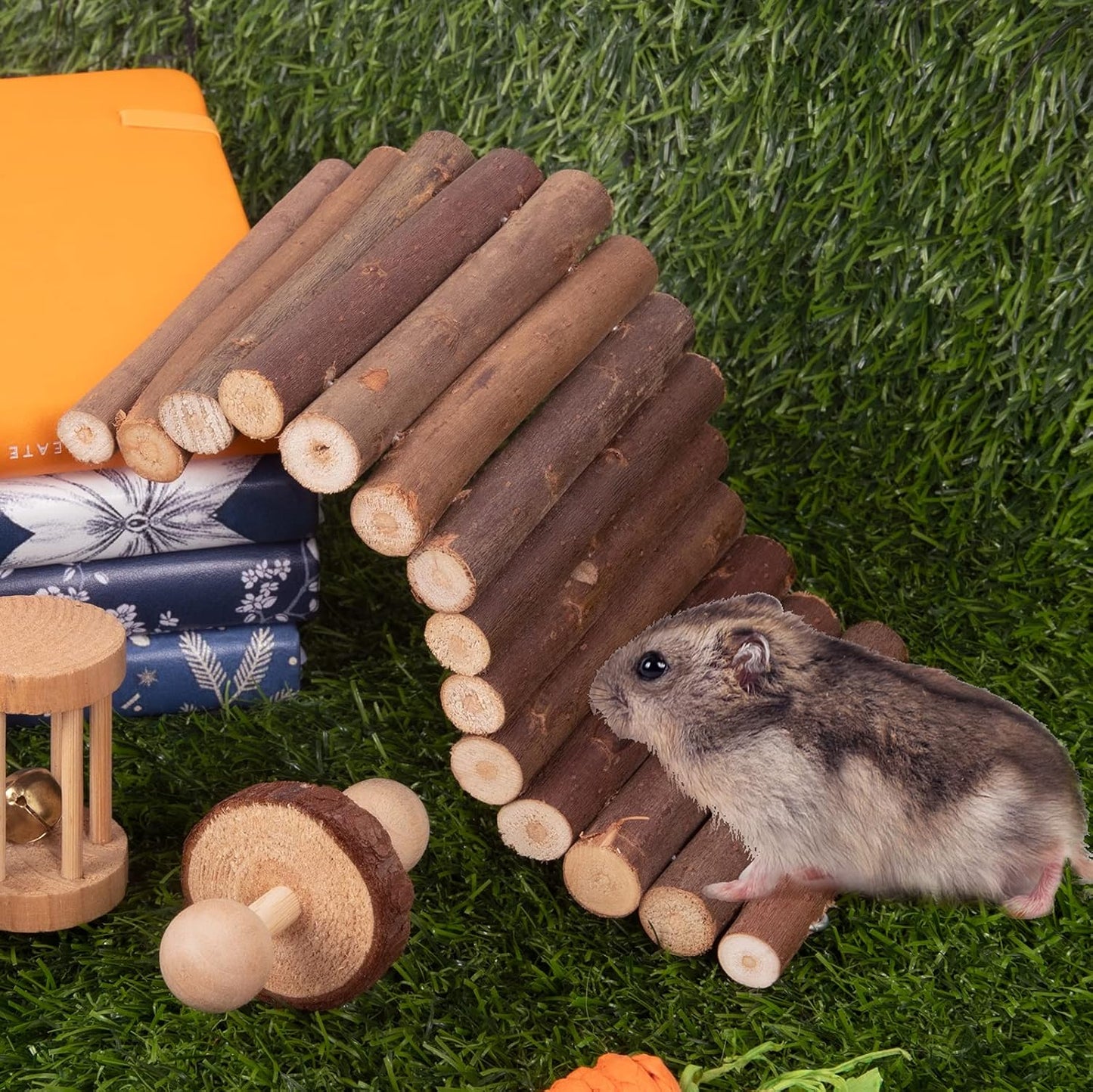 Sofier Hamster Toys Hamster Accessories for Cage Natural Guinea Pig Toys and Chews for Teeth Rat Toys Chinchilla Toys Wood Hideout Bridge Apple Wood Sticks