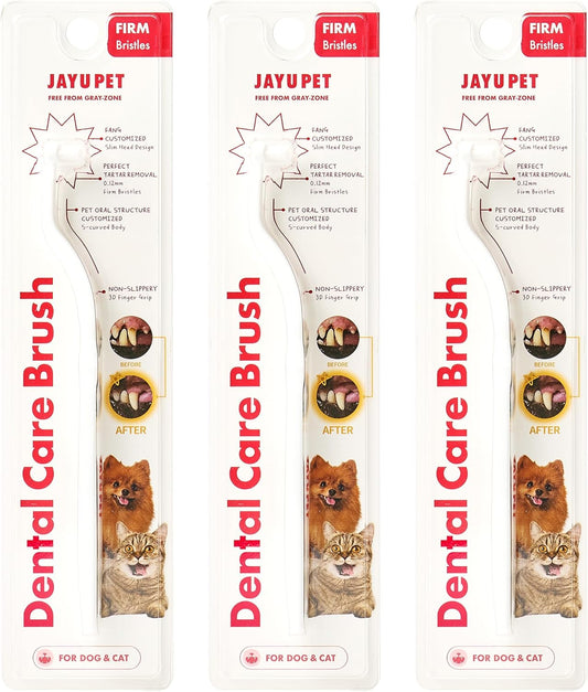 JAYU PET Dental Care Brush (Firm Bristles) 3ea - Resilient Dog Toothbrush, Cat Toothbrush for Tartar & Plaque Removal, Horizontal Head and S-Curved Body