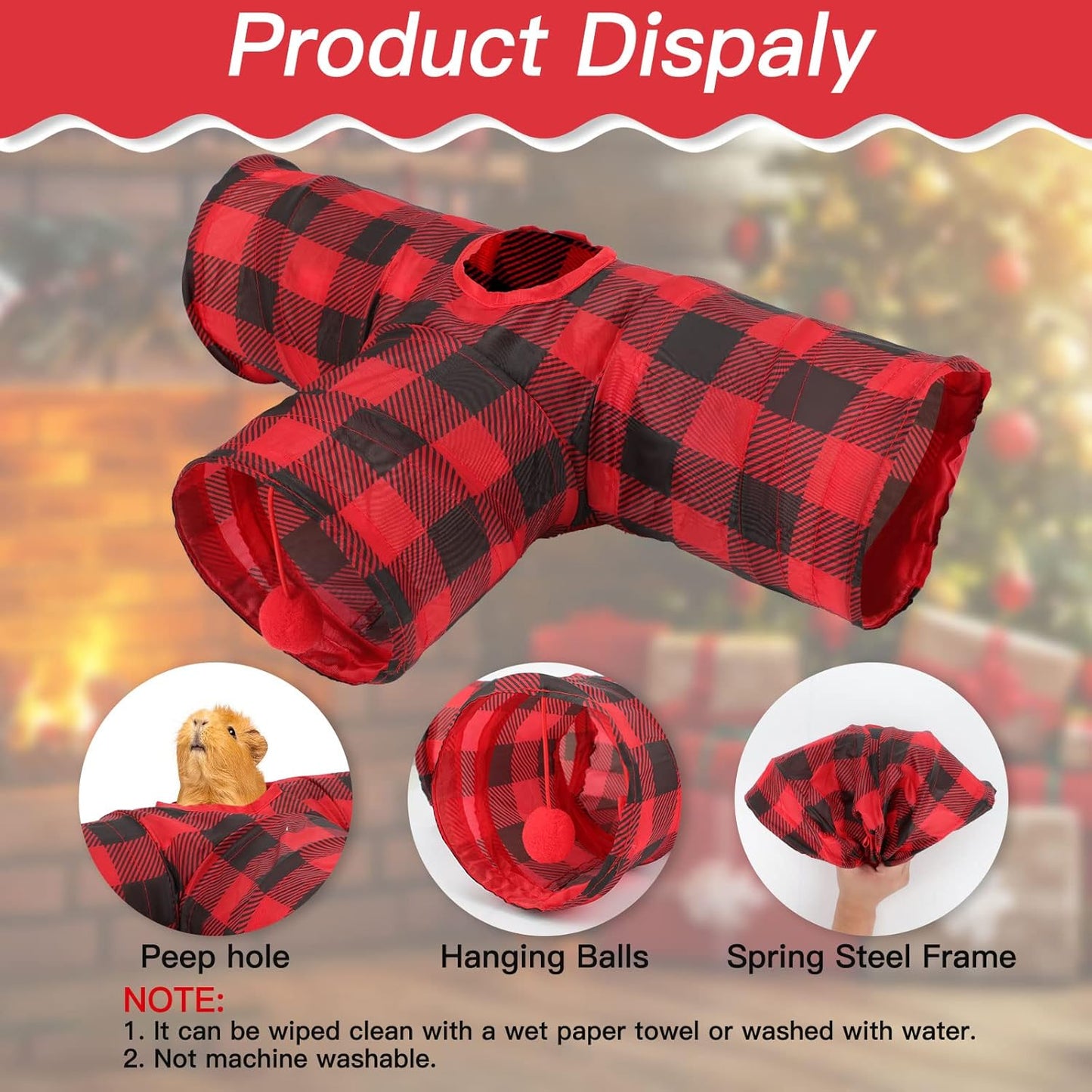 Rypet Guinea Pig Tunnels & Tubes Collapsible 3 Way Small Animals Hideaway Activity Tunnel Toys for Guinea Pig Chinchilla Ferret Hamster