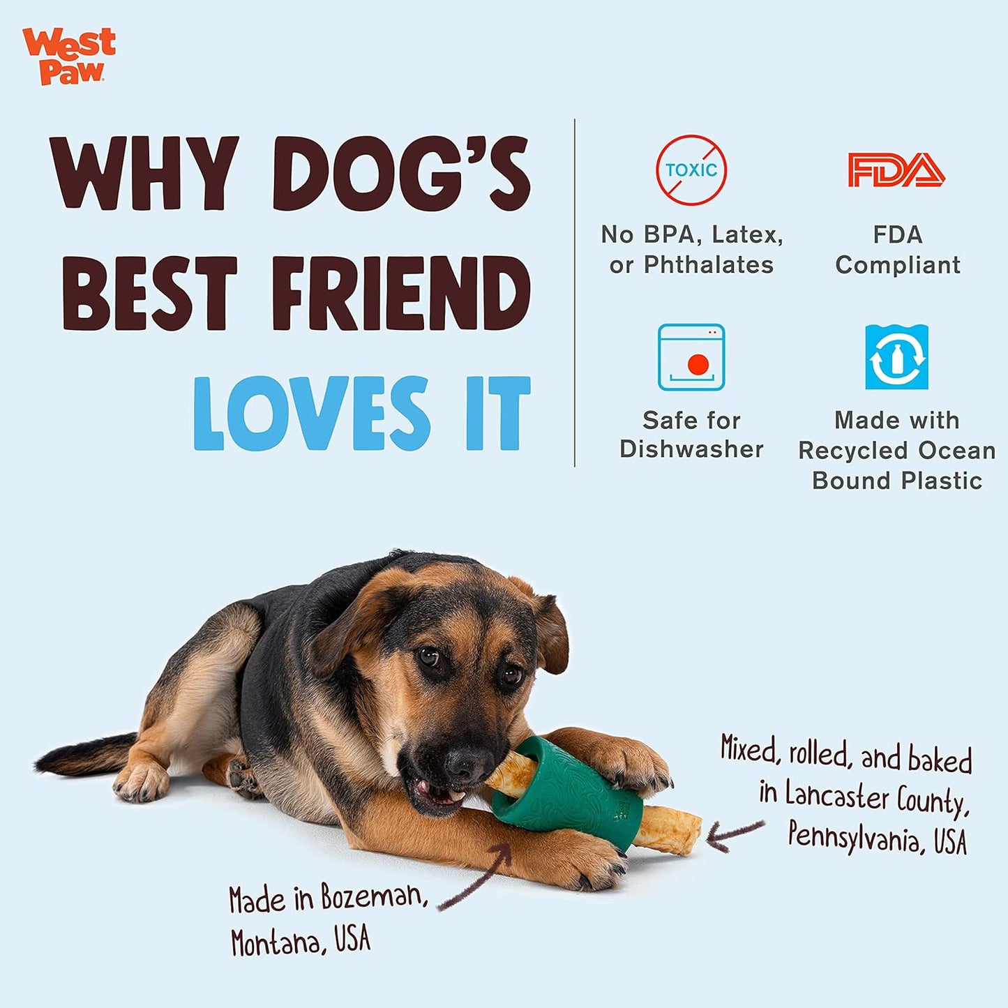 WEST PAW Funnl Dog Chew Toy - Interactive Treat Toys for Dogs - Toy Fillable with Earth Animal No-Hide Chews - Large 4.25" Kelp | Made in USA