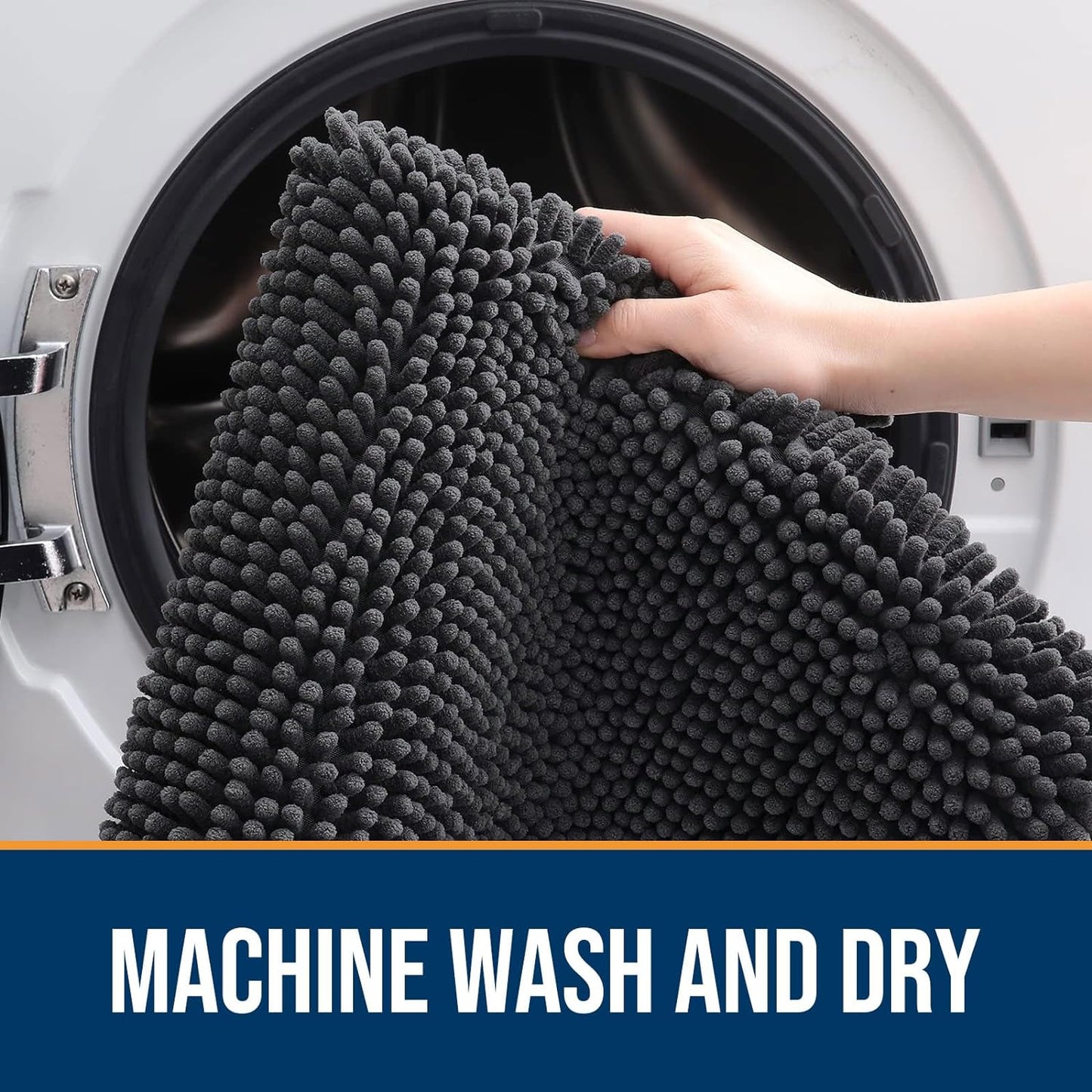 OLANLY Dog Door Mat for Muddy Paws 59x32, Absorbs Moisture and Dirt, Absorbent Non-Slip Washable Doormat, Quick Dry Chenille Mud Mat for Dogs, Entry Indoor Entryway Carpet for Inside Floor, Dark Grey